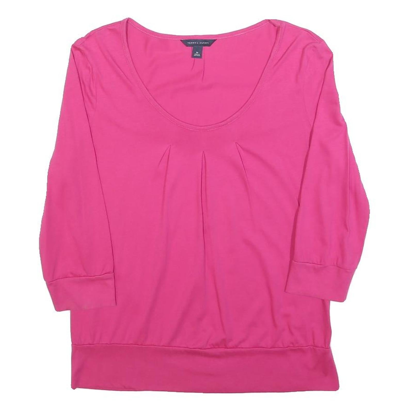 TOMMY HILFIGER Womens Pink Plain Basic Top 3/4 Sleeve Scoop Neck M Casual Refurbished - N/A refurbished available on Cerqular