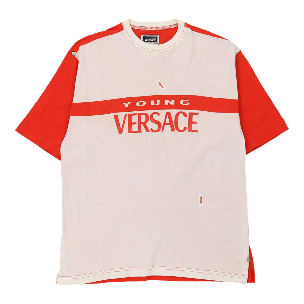 14 Years Versace Spellout T-Shirt - Medium Red Cotton | Size: medium Refurbished - N/A (Preloved Designer is not a specific brand, it refurbished available on Cerqular