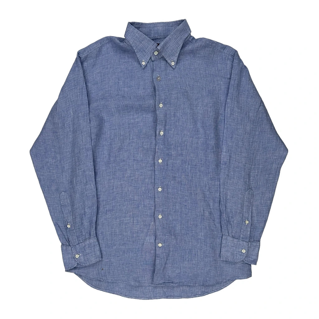 Spier & Mackay Slim Shirt - Large Blue Linen Refurbished - Thrifted (note: this is a term often used to describe second- refurbished available on Cerqular