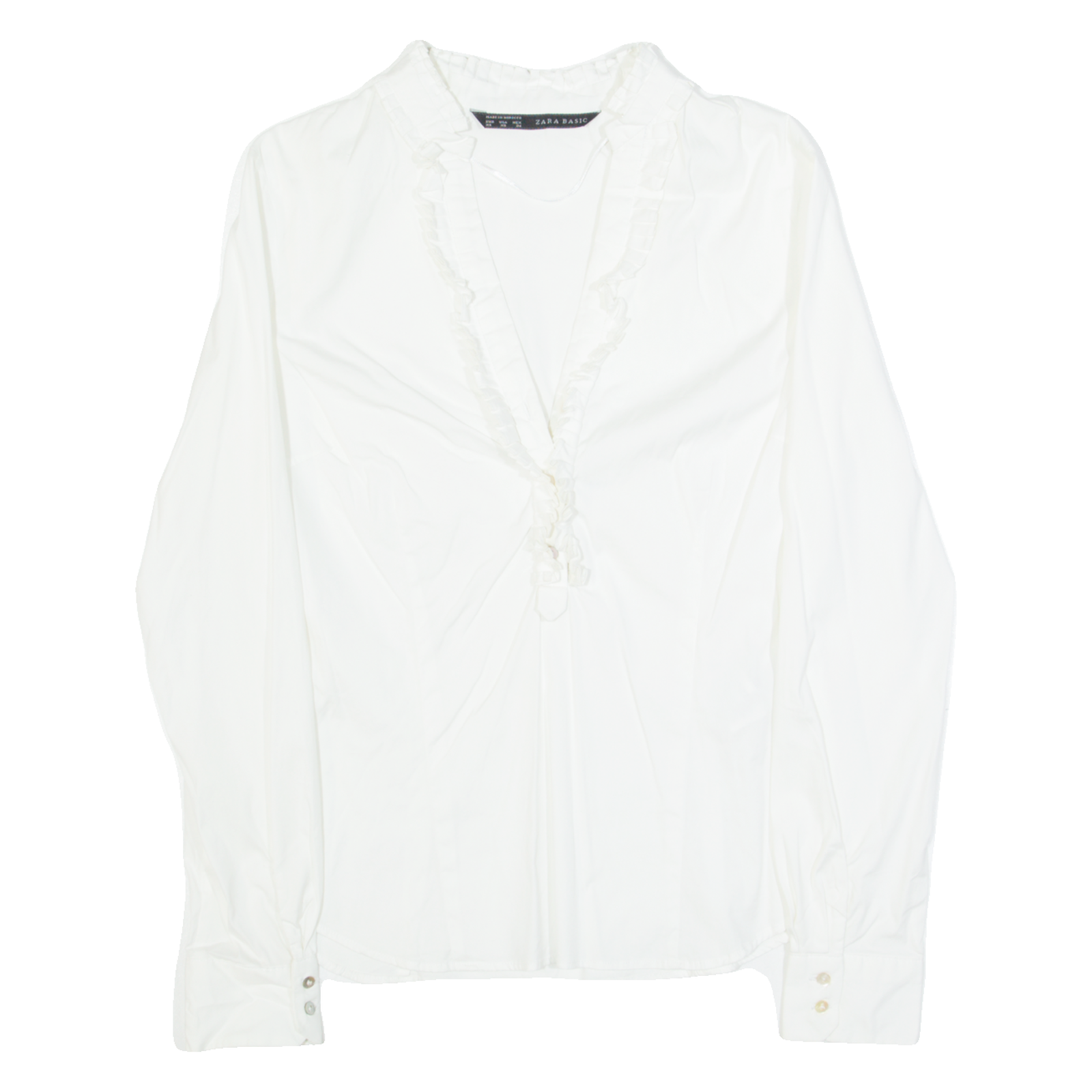 ZARA BASIC Womens Shirt White V-Neck Long Sleeve XS Refurbished - N/A refurbished available on Cerqular