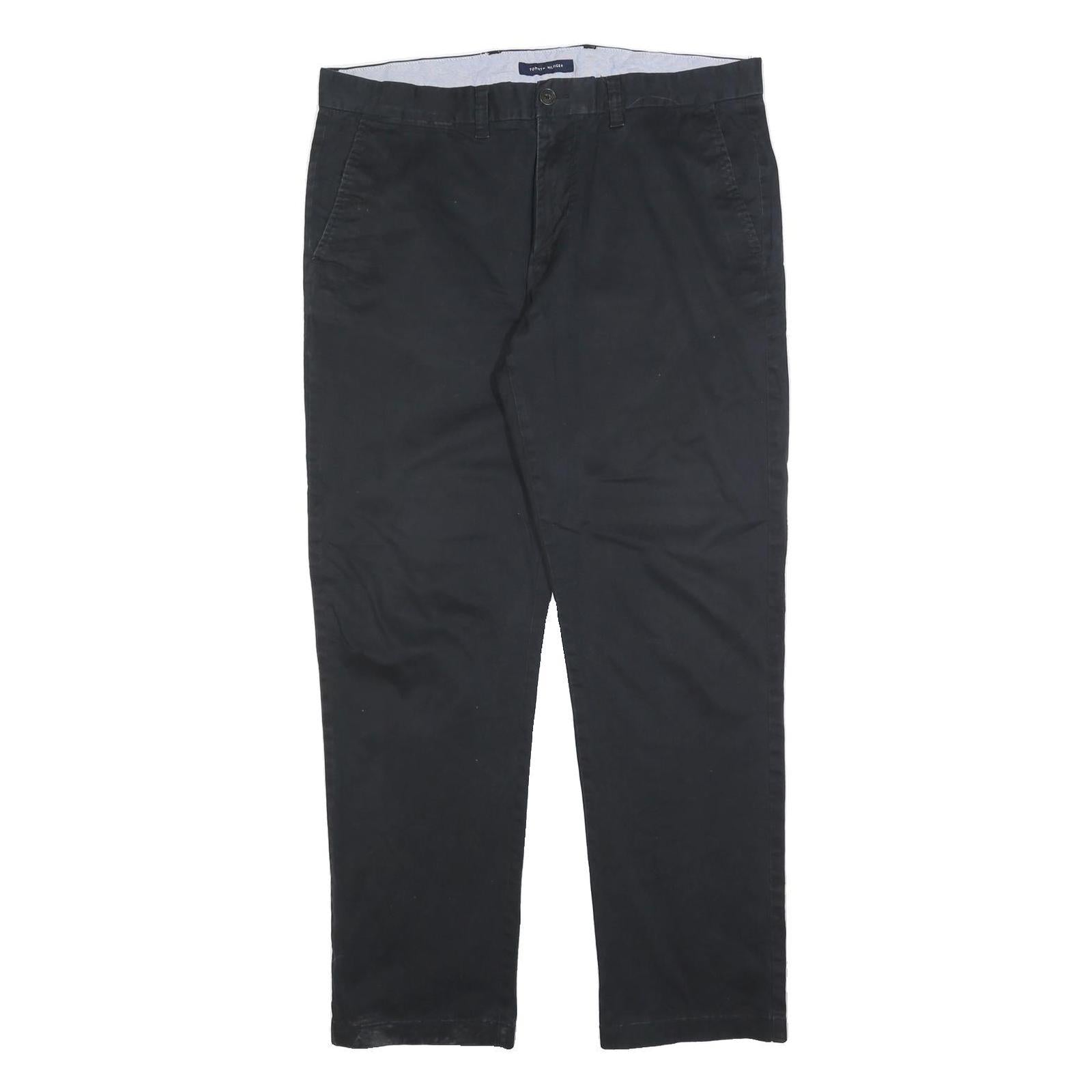 TOMMY HILFIGER Mens Cotton Blend Black Regular Fit Straight Trousers W36 L32 Zip Refurbished - N/A refurbished available on Cerqular