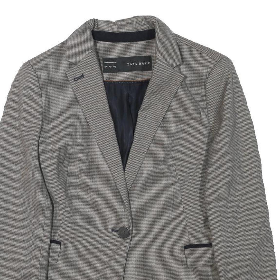 ZARA BASIC Womens Grey & Black Blazer Jacket M Polyester Blend Checked Stylish Refurbished - N/A refurbished available on Cerqular