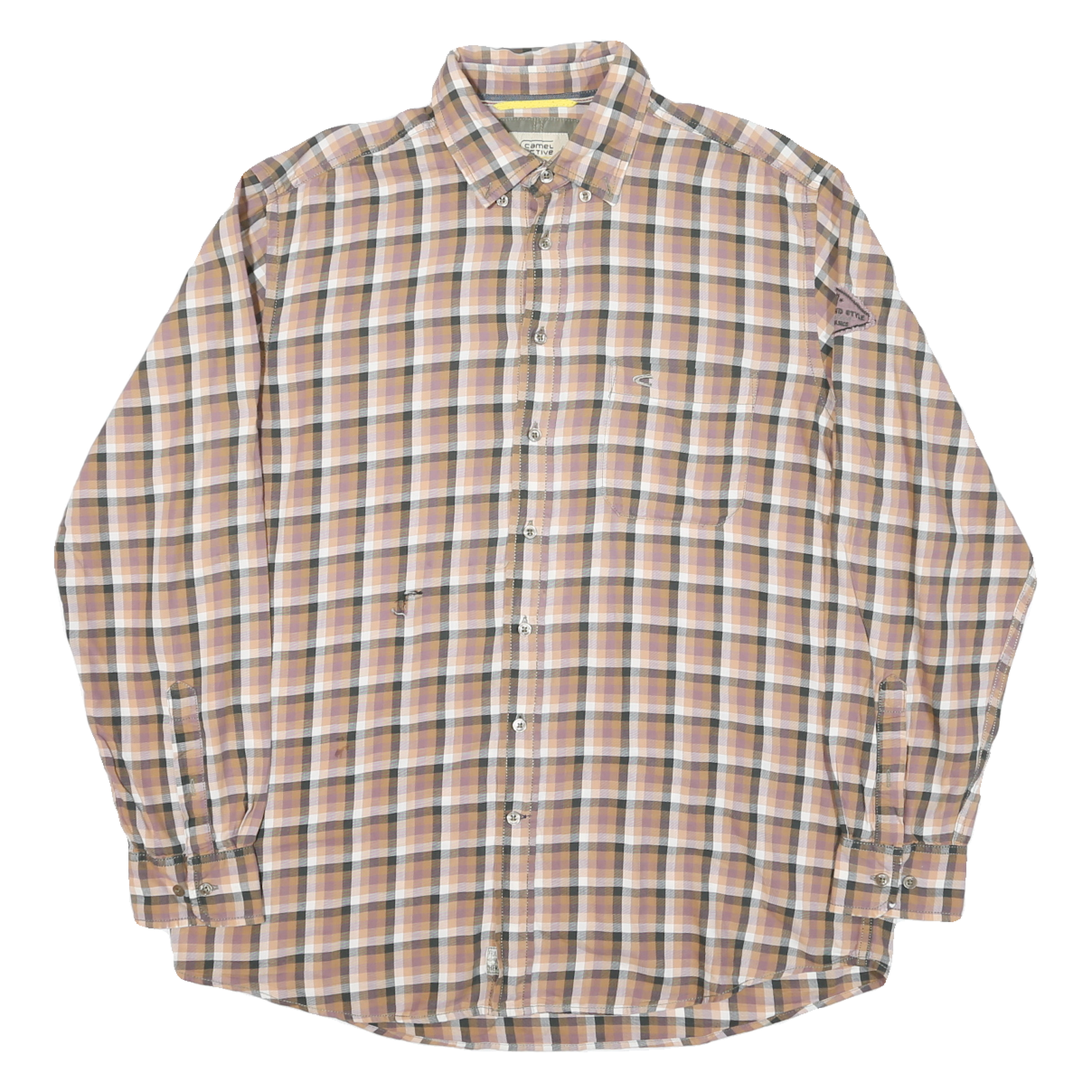 CAMEL ACTIVE Mens Beige & Purple Check Shirt L Button Down Collar Long Sleeve Refurbished - N/A refurbished available on Cerqular