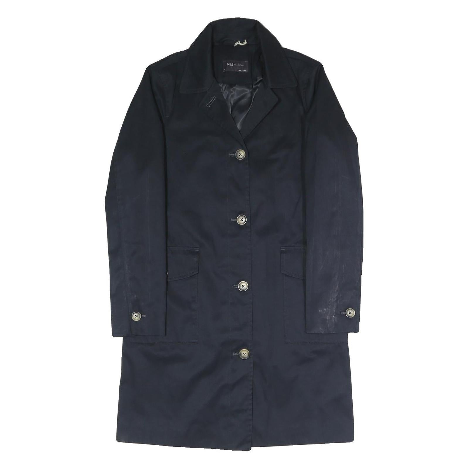 M&S Womens Black Coach Jacket Tailored S Polyester Blend Woven Plain Button Refurbished - N/A refurbished available on Cerqular