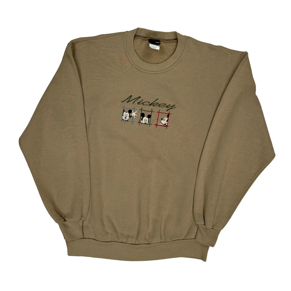 Disney Mickey Unlimited Cartoon Sweatshirt - Large Beige Cotton Refurbished - Thrifted (note: this is a term often used to describe second- refurbished available on Cerqular