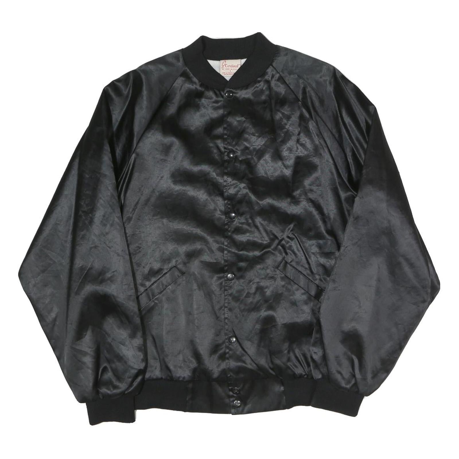 CARDINAL Mens Black Satin Bomber L Polyester Blend Button Jacket Plain Relaxed Refurbished - N/A refurbished available on Cerqular