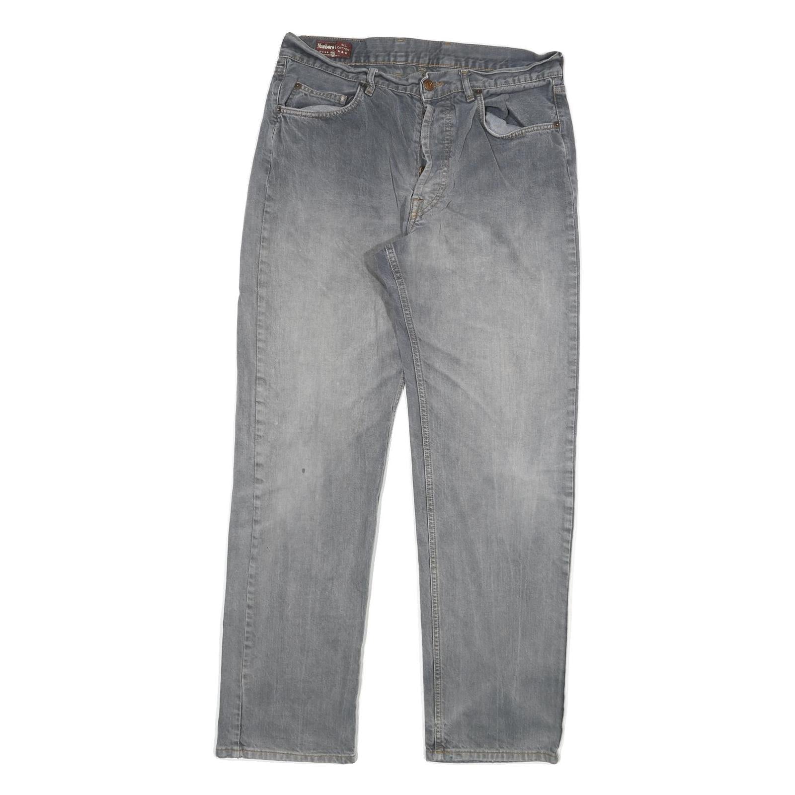 MARLBORO Mens Grey Regular Straight Denim Light Cotton Blend W34 L32 Button Refurbished - N/A refurbished available on Cerqular