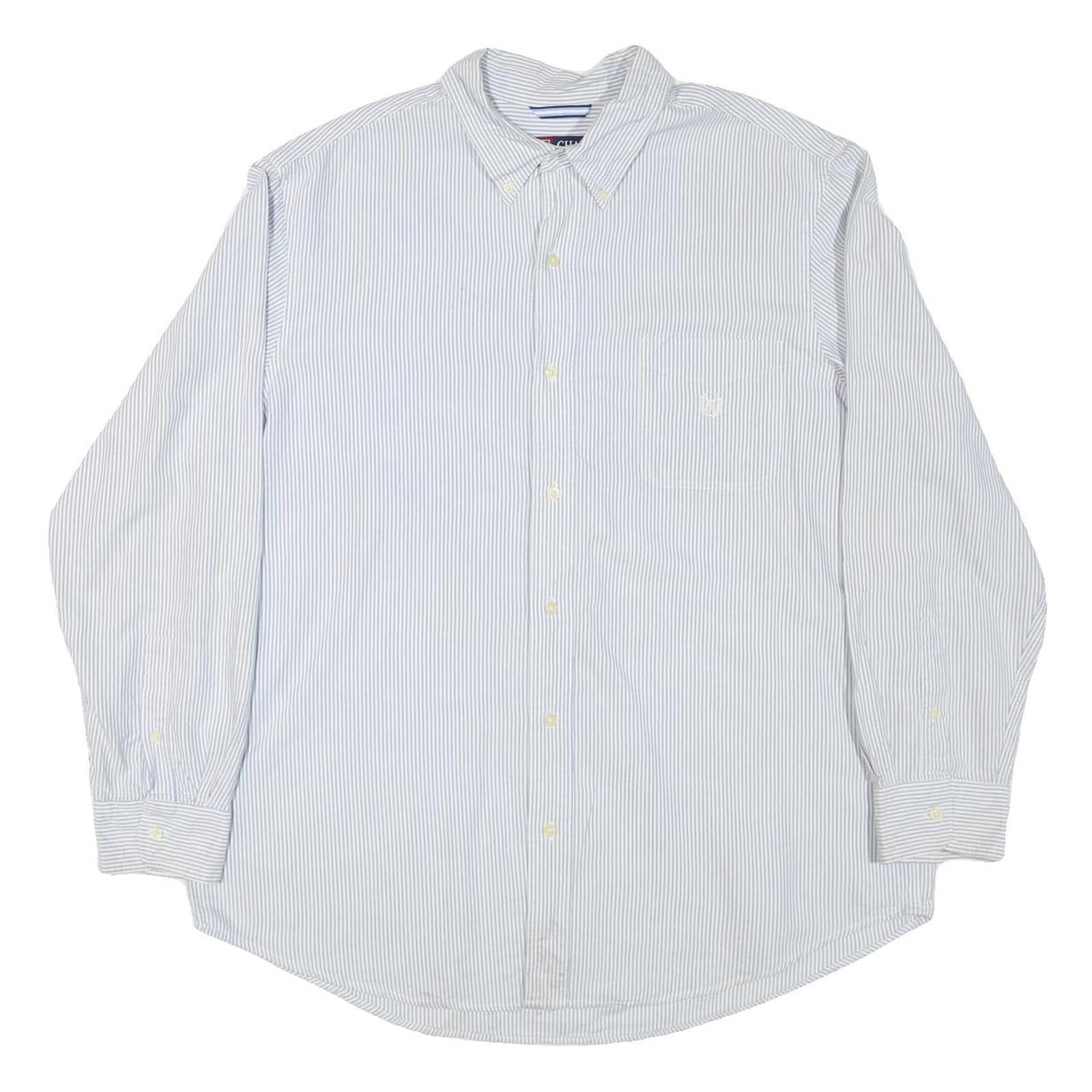 NAUTICA Mens White & Blue Striped Shirt M Classic Button Down Cotton Blend Refurbished - N/A refurbished available on Cerqular
