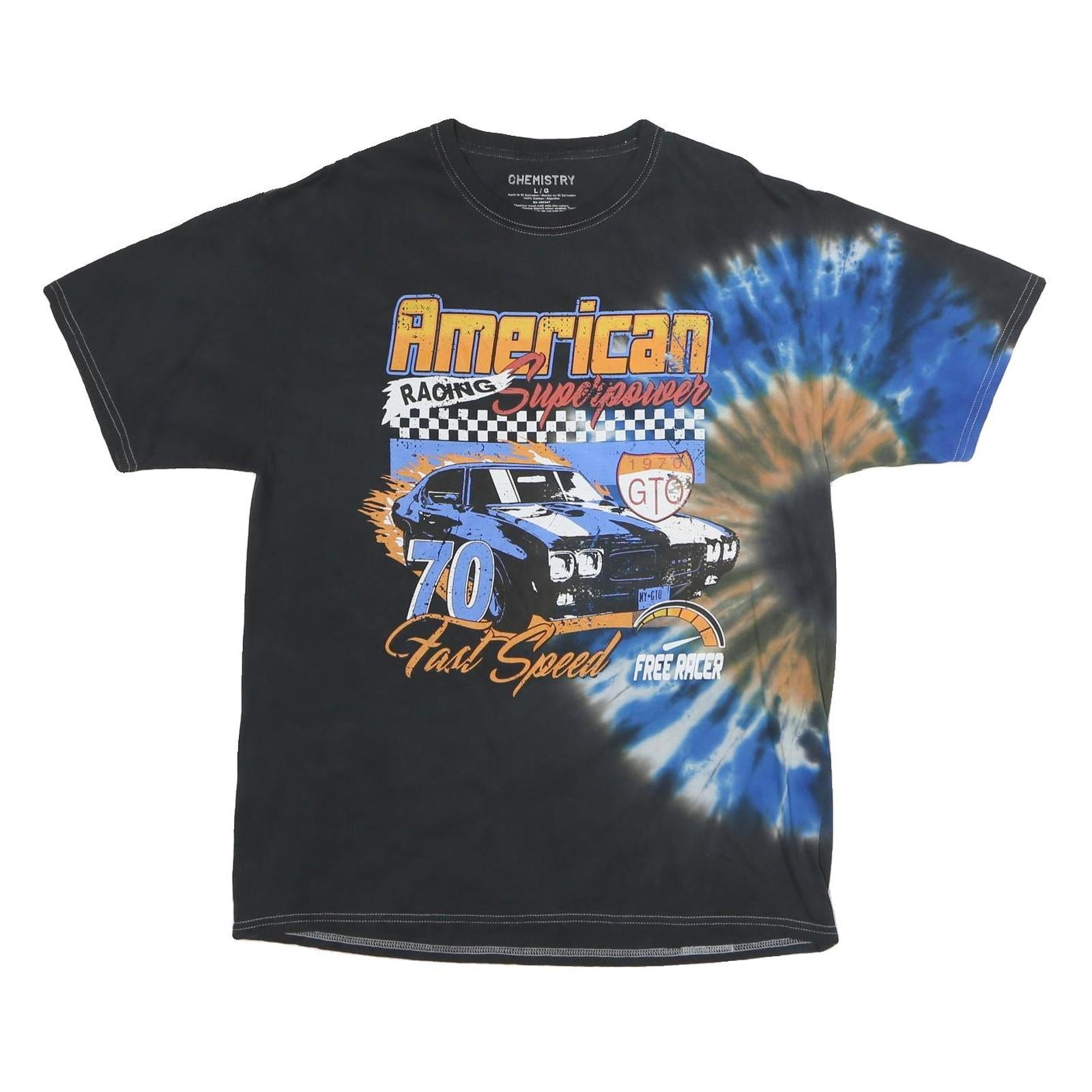 CHEMISTRY Mens Black Blue Tie Dye Graphic T-Shirt L Short Sleeve Crew Neck Fast Refurbished - N/A refurbished available on Cerqular