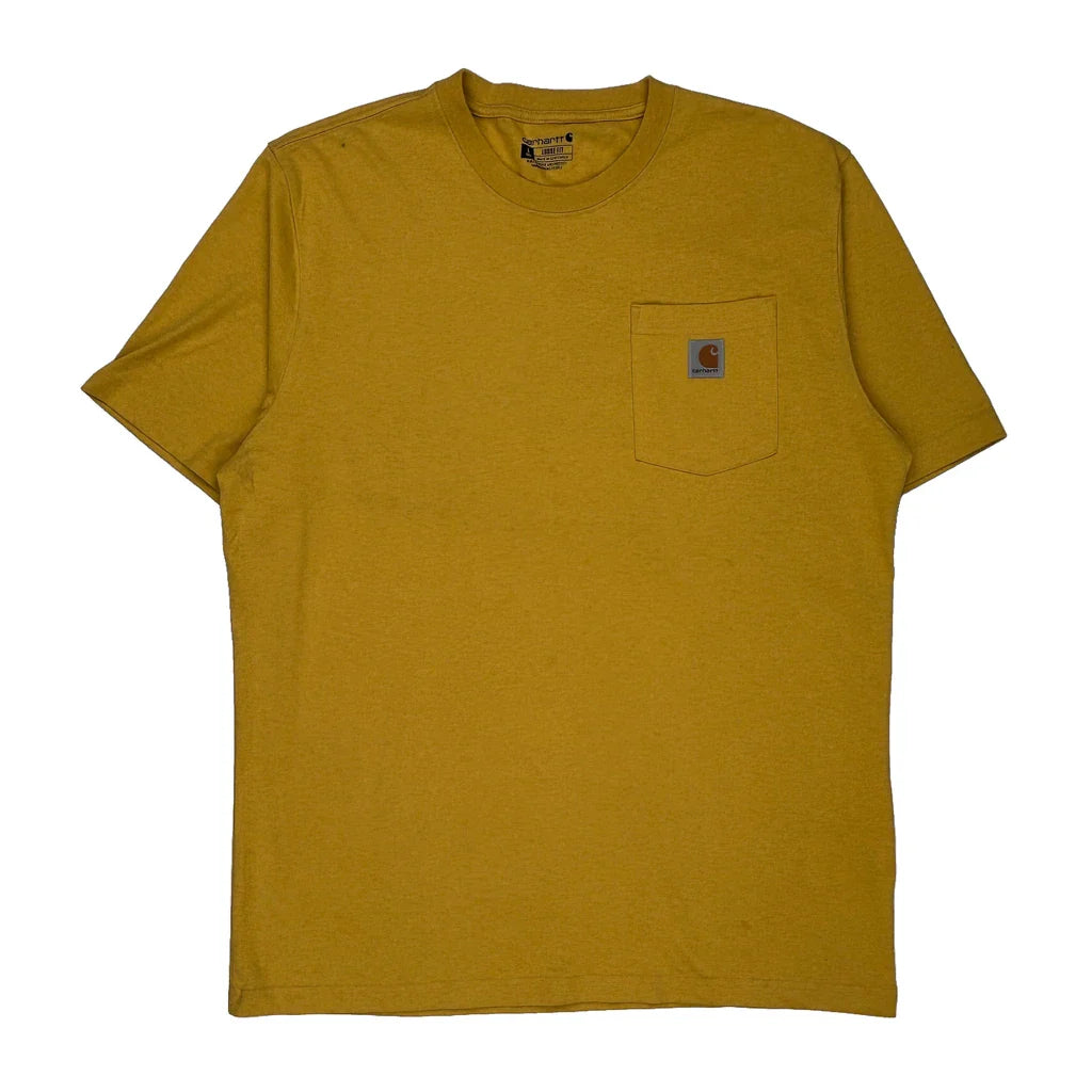 Carhartt T-Shirt - Large Yellow Cotton Refurbished - Thrifted (note: this is a term often used to describe second- refurbished available on Cerqular