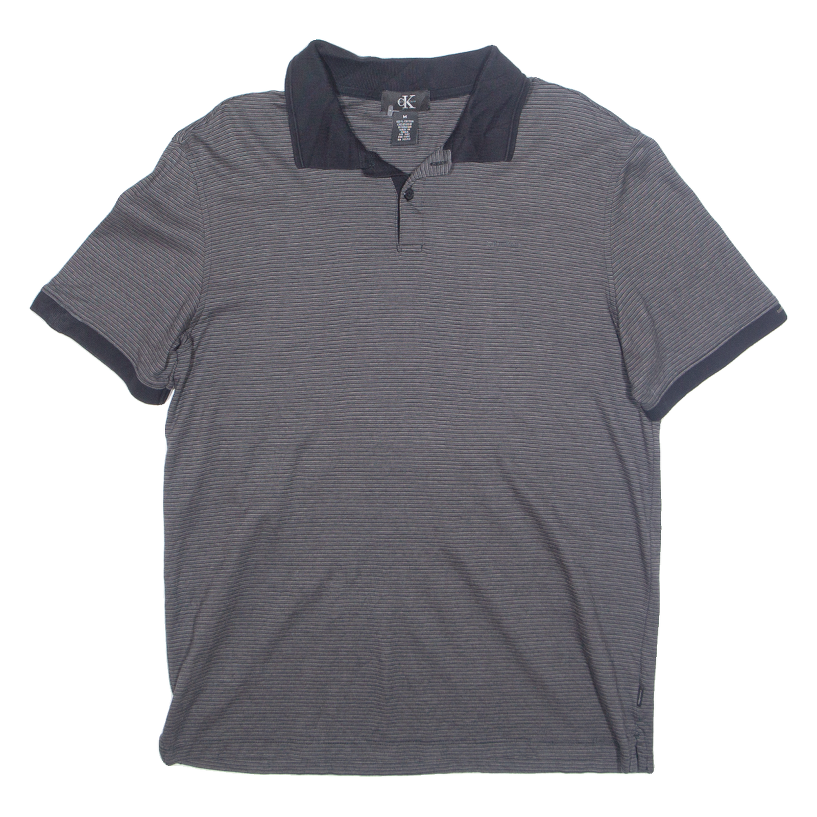 CALVIN KLEIN Mens Polo Shirt Grey Striped M Refurbished - N/A refurbished available on Cerqular