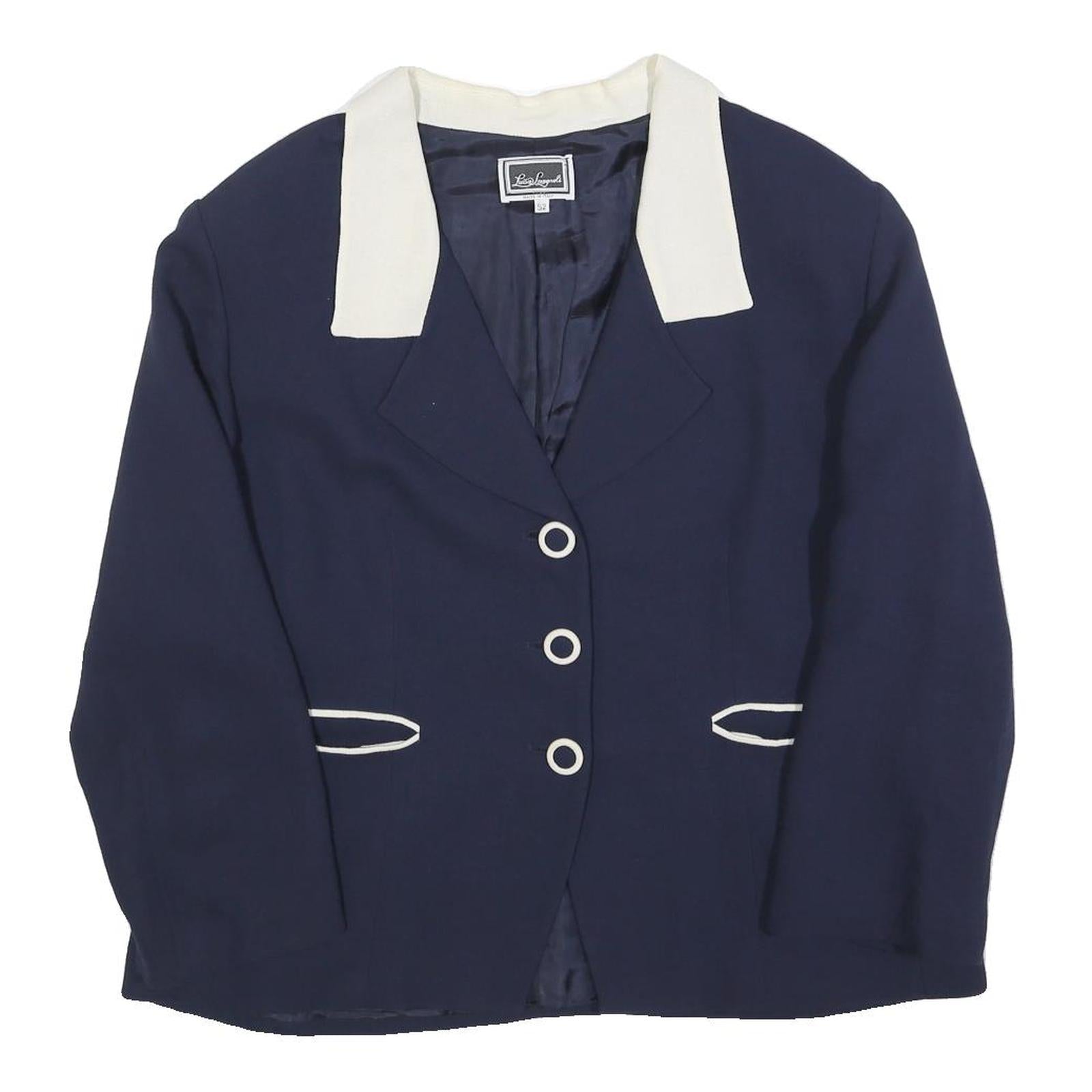 LUISA SPAGNOLI Womens Navy Blue & Cream Button Jacket L Woven Classic Tailored Refurbished - N/A refurbished available on Cerqular