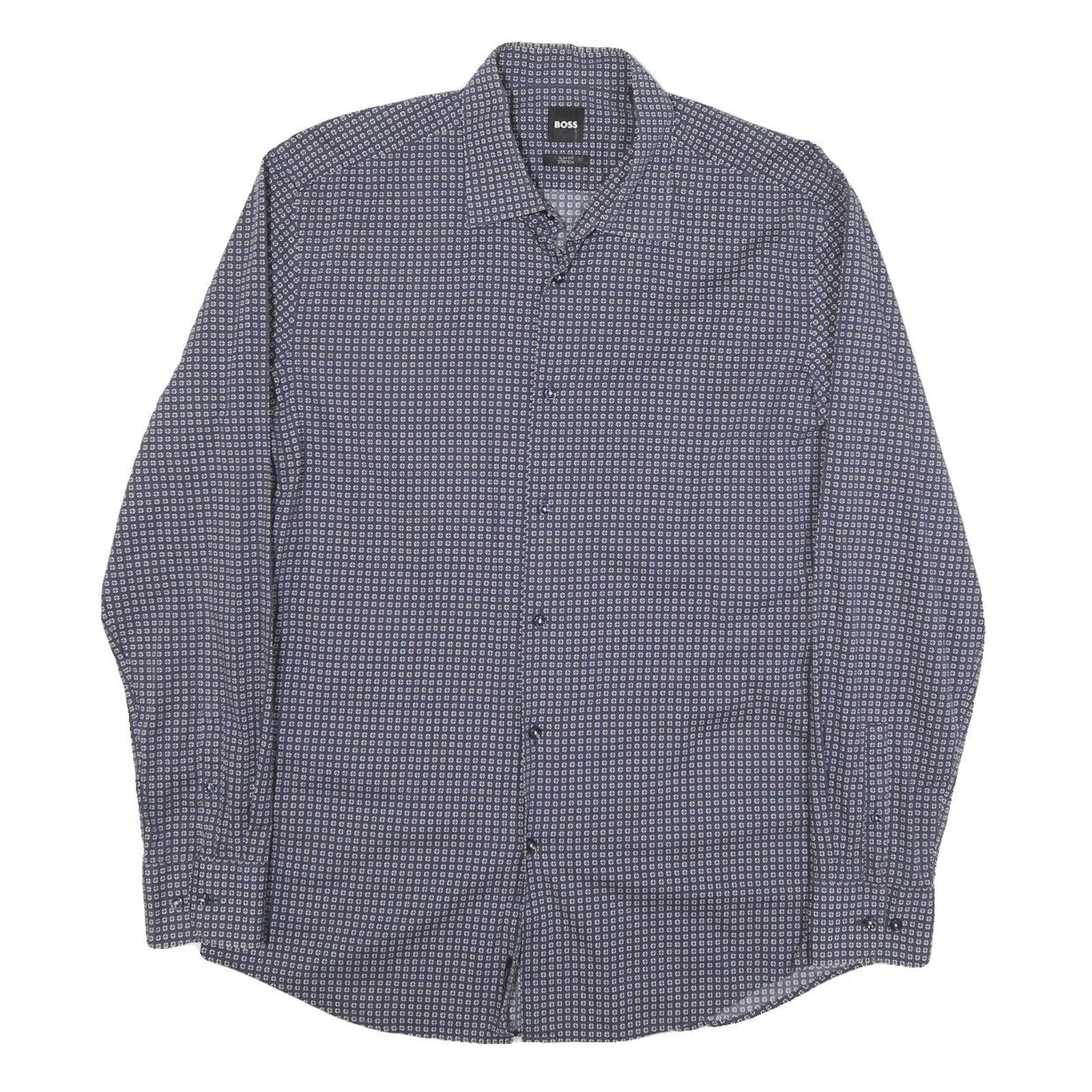BOSS Mens Blue Pattern Shirt M Cotton Blend Long Sleeve Smart Casual Refurbished - N/A refurbished available on Cerqular