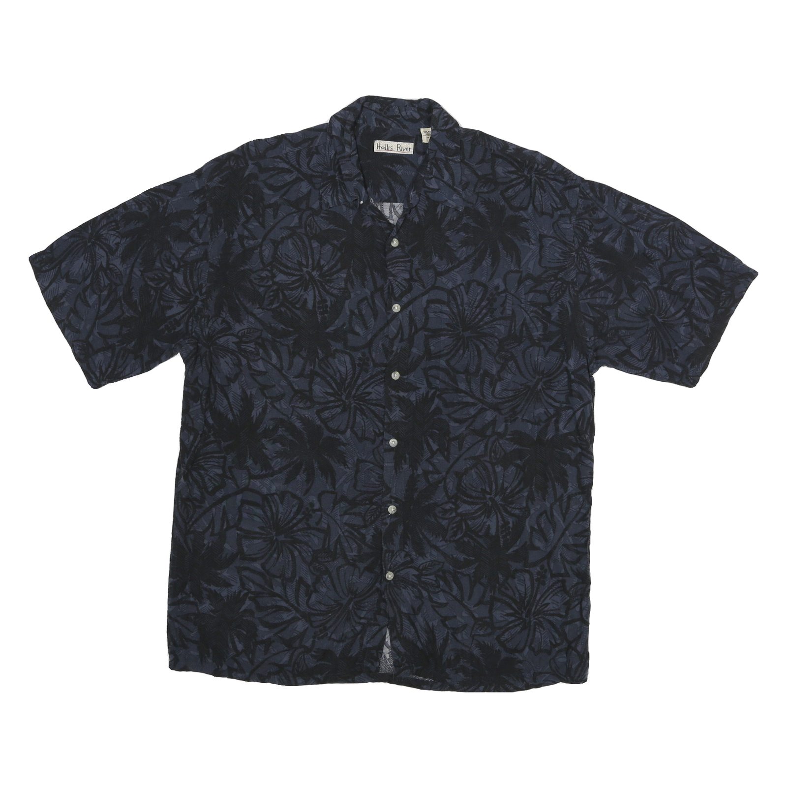 HOLLIS RIVER Mens Blue & Black Rayon Shirt L Floral Pattern Relaxed Fit Casual Refurbished - N/A refurbished available on Cerqular
