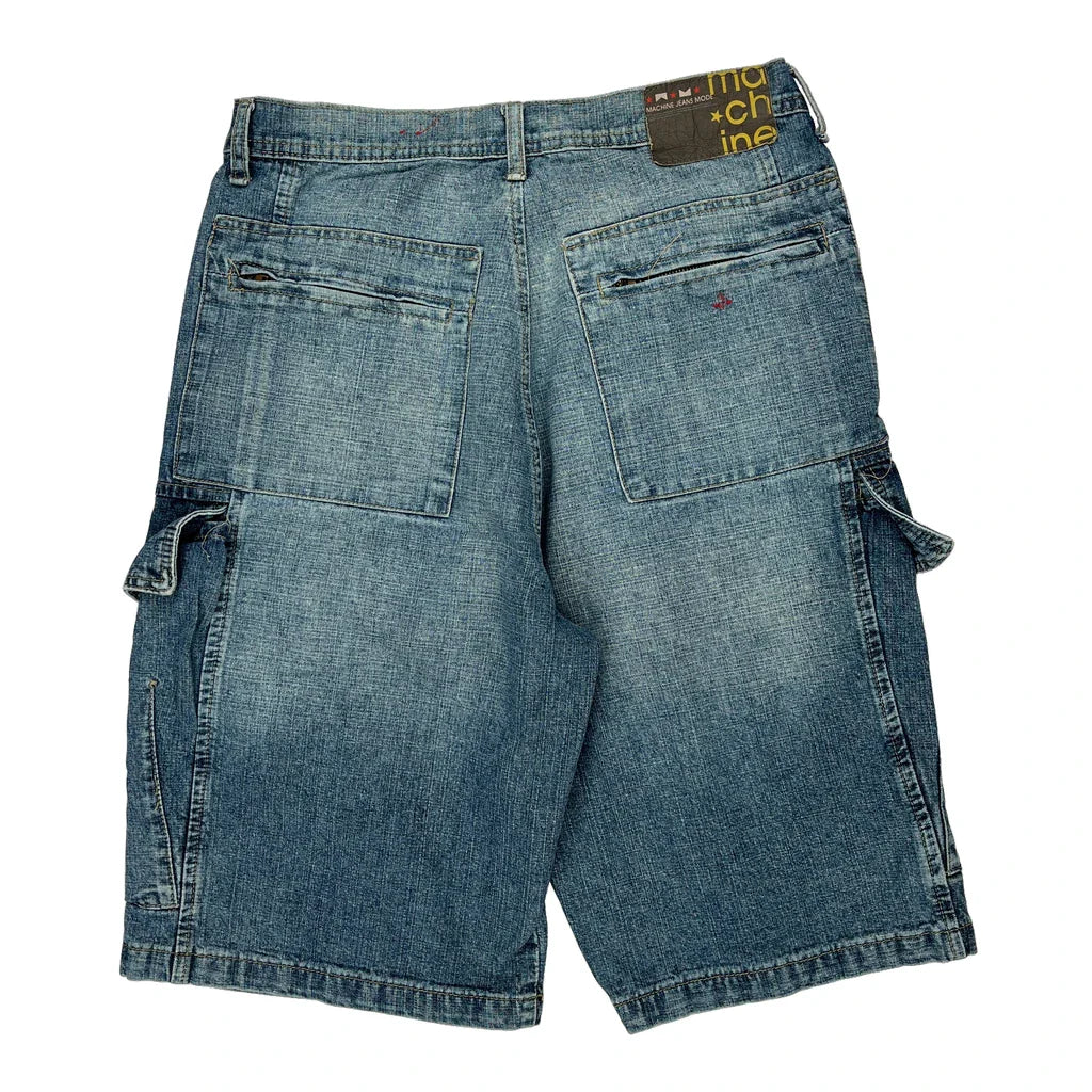 Machine Cargo Denim Shorts - 30W 11L Blue Cotton Refurbished - Thrifted (note: this is a term often used to describe second- refurbished available on Cerqular