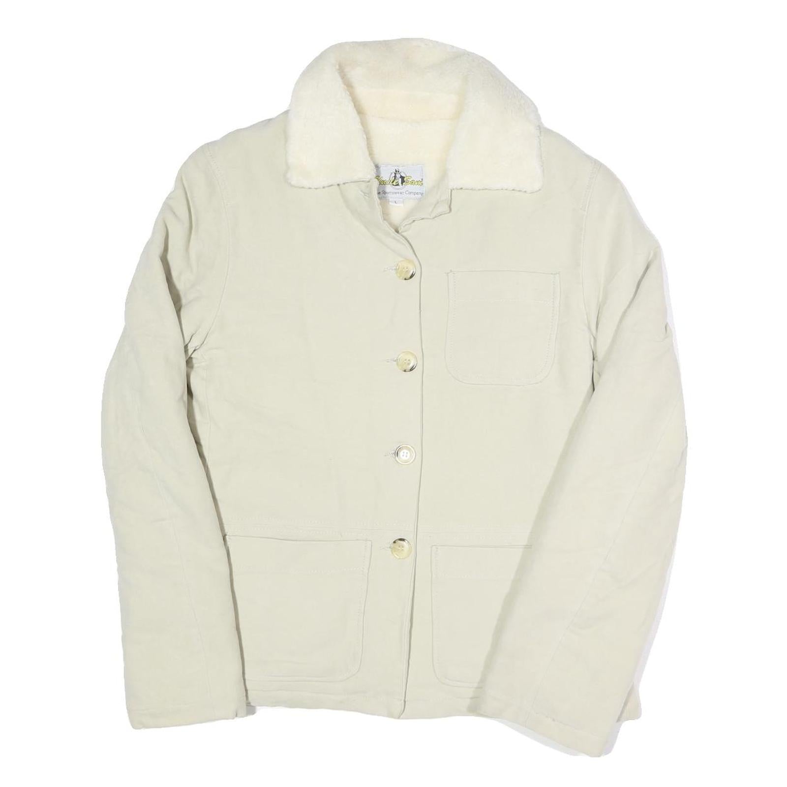 UNCLE SAM Womens Cream Long Sleeve Button Jacket L Cotton Blend Plain Casual Refurbished - N/A refurbished available on Cerqular