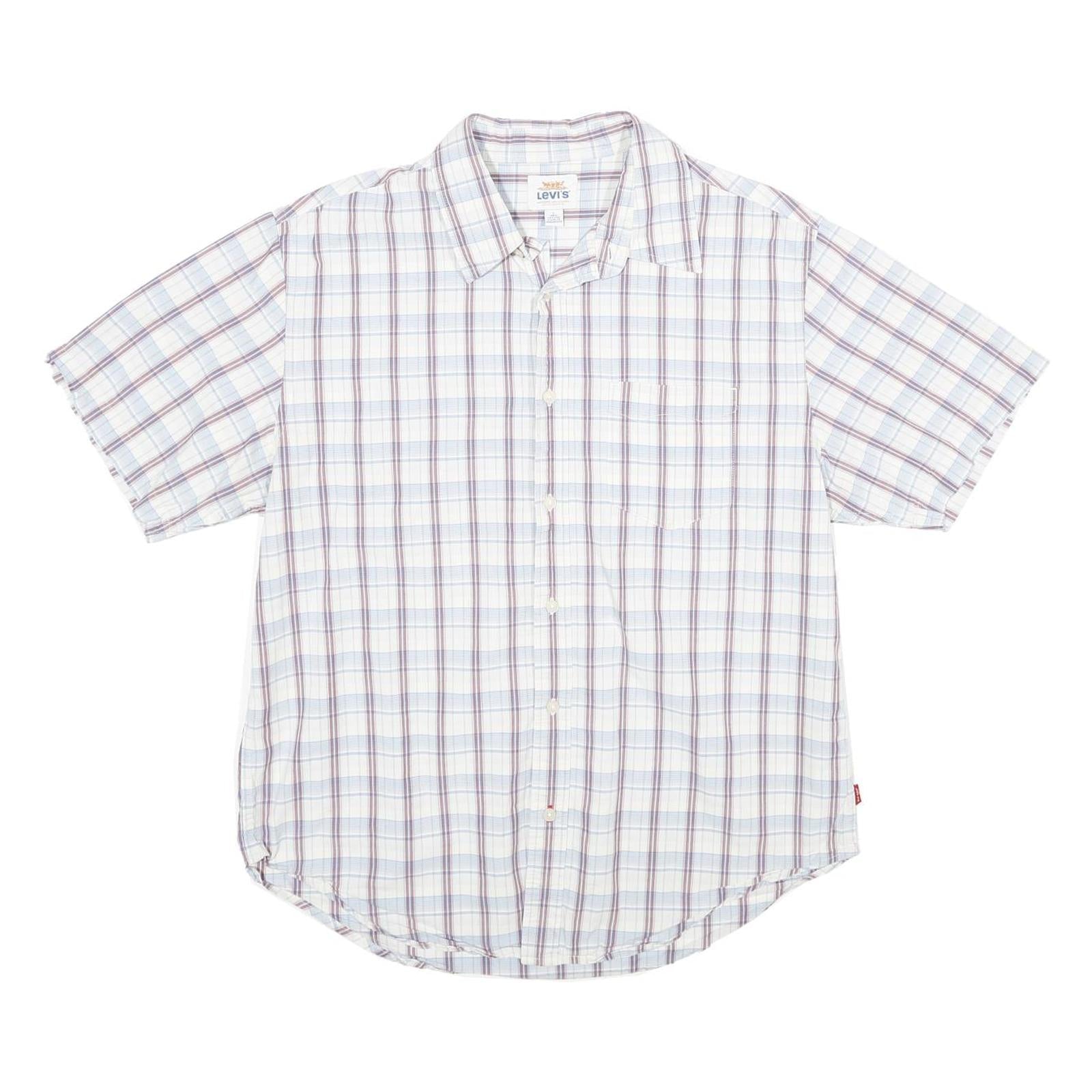 LEVI'S Mens White & Blue Checked Shirt L Cotton Short Sleeve Casual Refurbished - N/A refurbished available on Cerqular