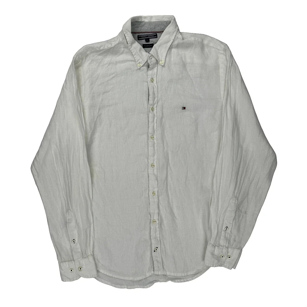 Tommy Hilfiger Shirt - Large White Linen Refurbished - Thrifted (note: this is a term often used to describe second- refurbished available on Cerqular