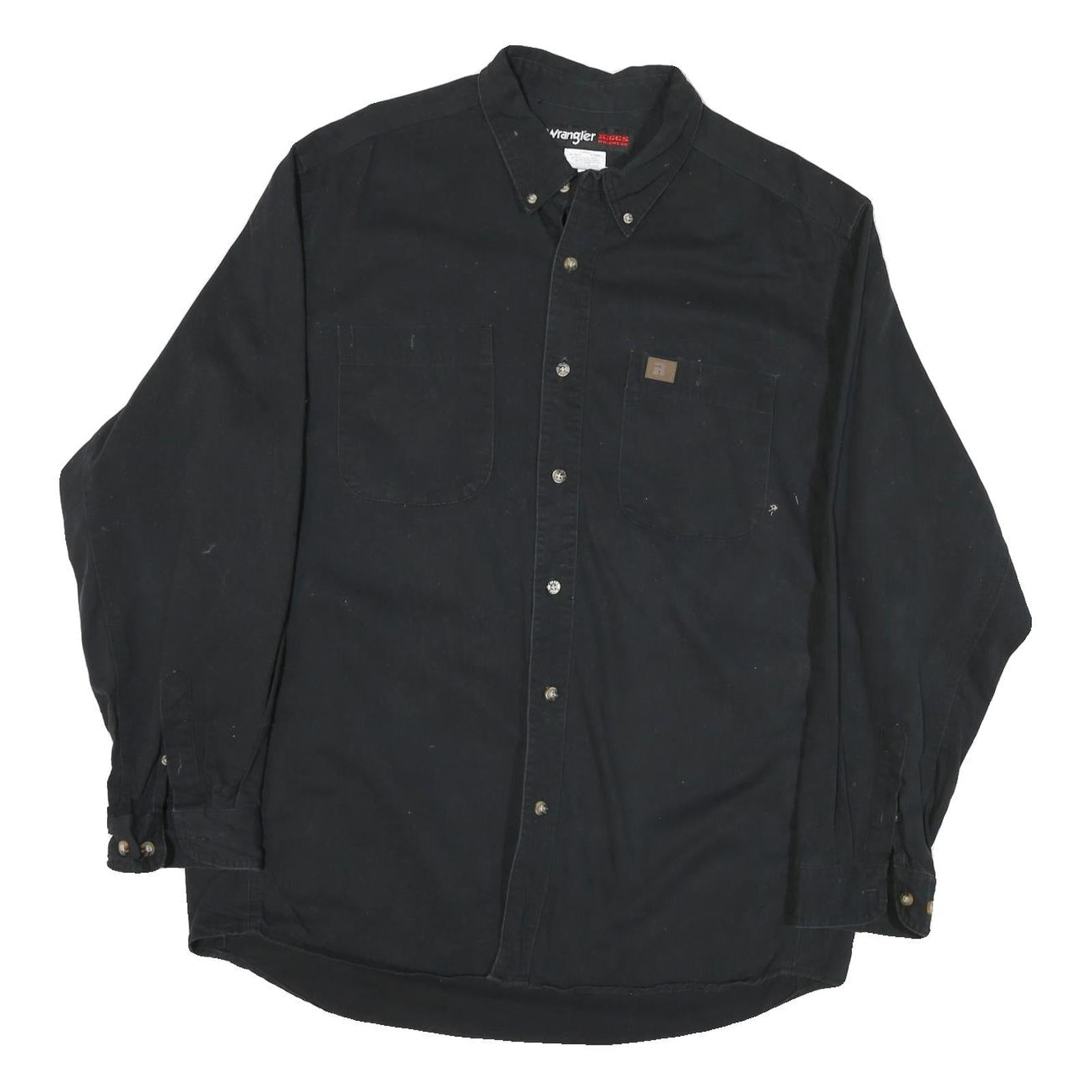 WRANGLER Mens Black Cotton Blend Shirt L Button-Down Casual Long Sleeve Refurbished - N/A refurbished available on Cerqular