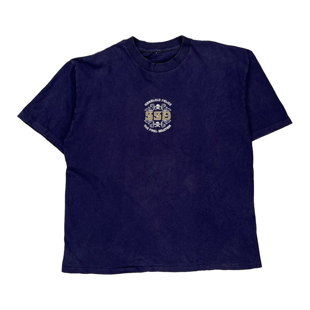 Swat Unbranded Single Stitch T-Shirt - XL Blue Cotton Refurbished - Thrifted (note: this is a term often used to describe second- refurbished available on Cerqular