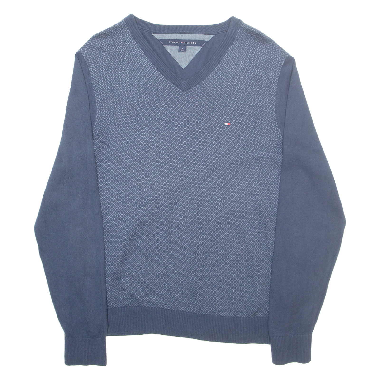TOMMY HILFIGER Mens Patterned Jumper Blue Diamond V-Neck Tight Knit M Refurbished - N/A refurbished available on Cerqular
