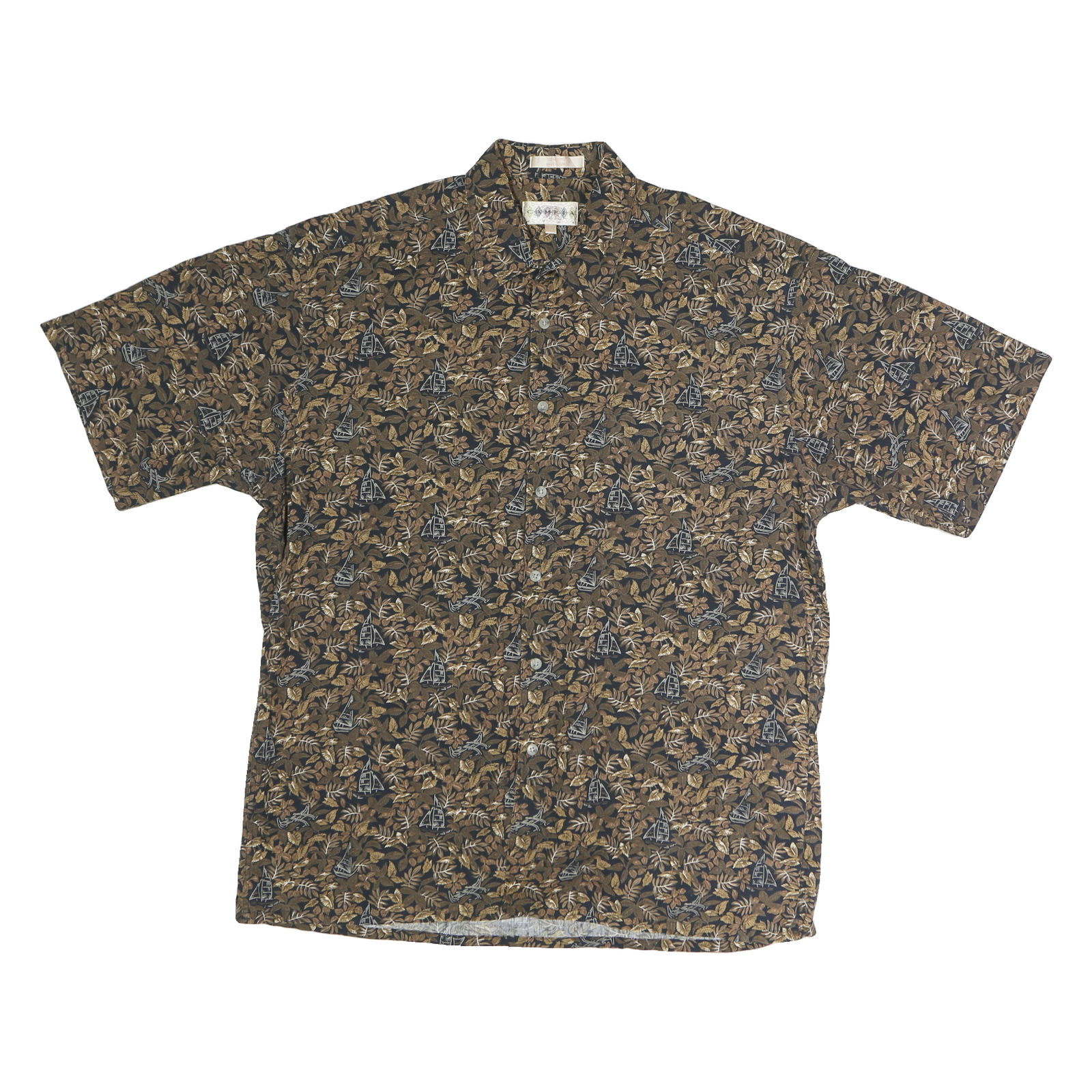 CAMPIA MODA Mens Brown & Beige Floral Pattern Shirt L Cotton Casual Short Sleeve Refurbished - N/A refurbished available on Cerqular