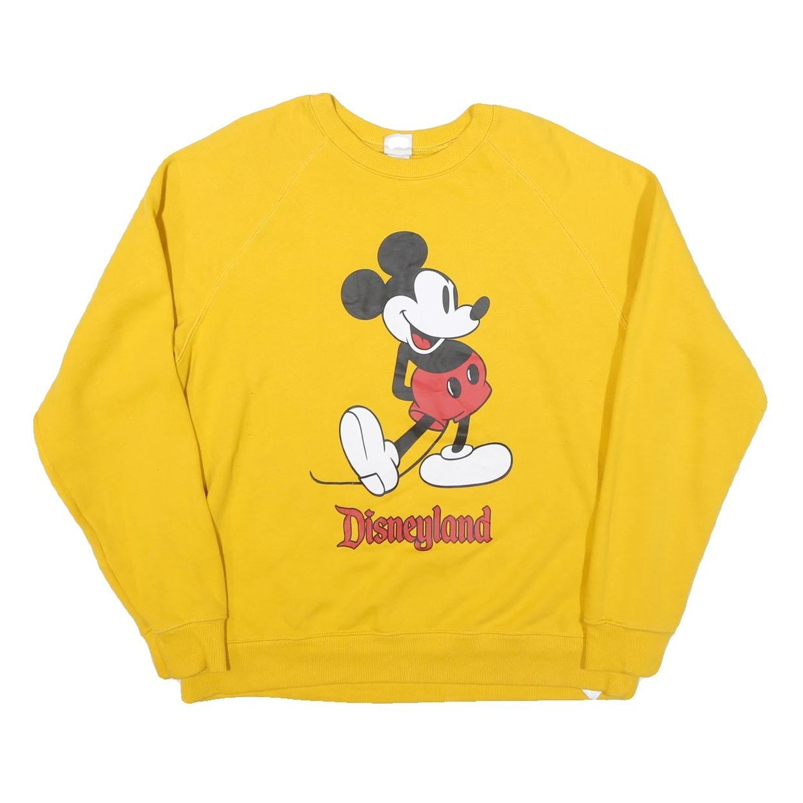 DISNEY Womens Yellow Mickey Mouse Crew Neck L Sweatshirt Disneyland Cotton Blend Refurbished - N/A refurbished available on Cerqular