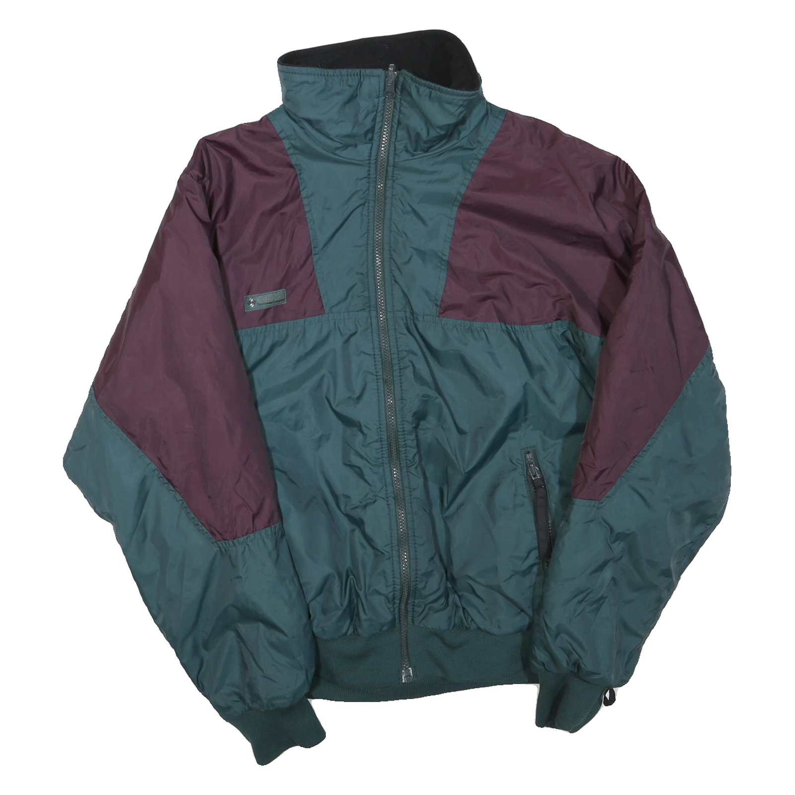 COLUMBIA Mens Green & Burgundy Button Jacket M Polyester Blend Colourblock Refurbished - N/A refurbished available on Cerqular