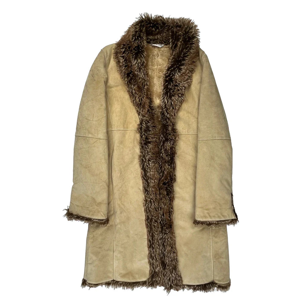 Wilsons Afghan Coat - Medium Beige Leather Refurbished - Thrifted (note: this is a term often used to describe second- refurbished available on Cerqular