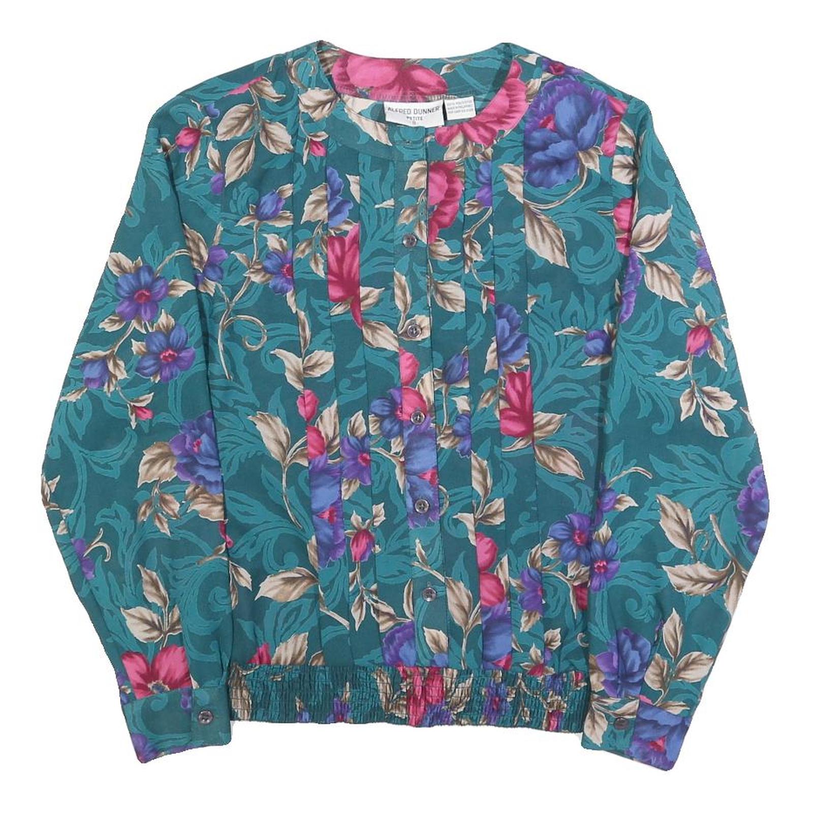 ALFRED DUNNER Womens Green Floral Printed Blouse Long Sleeve Round Neck S Refurbished - N/A refurbished available on Cerqular