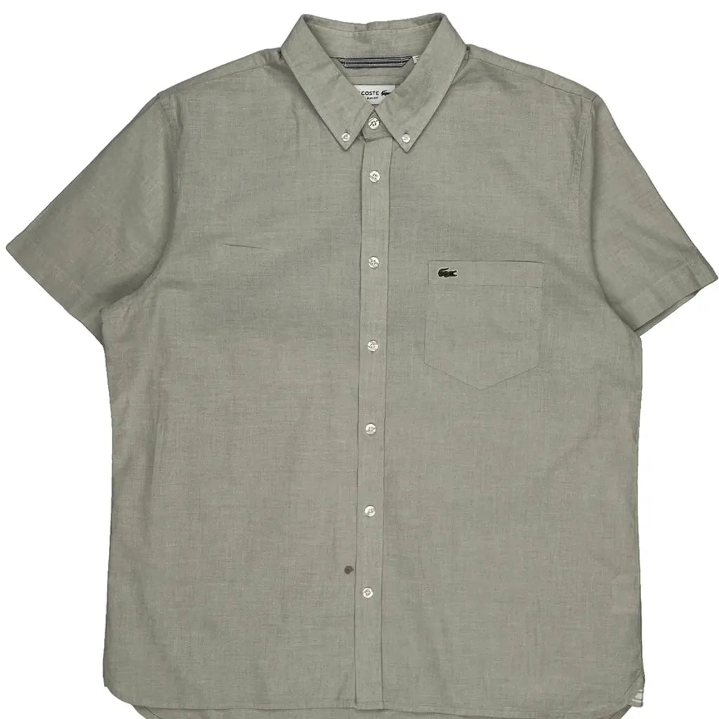 Lacoste Slim Fit Short Sleeve Shirt - XL Grey Cotton Refurbished - Thrifted (note: this is a term often used to describe second- refurbished available on Cerqular