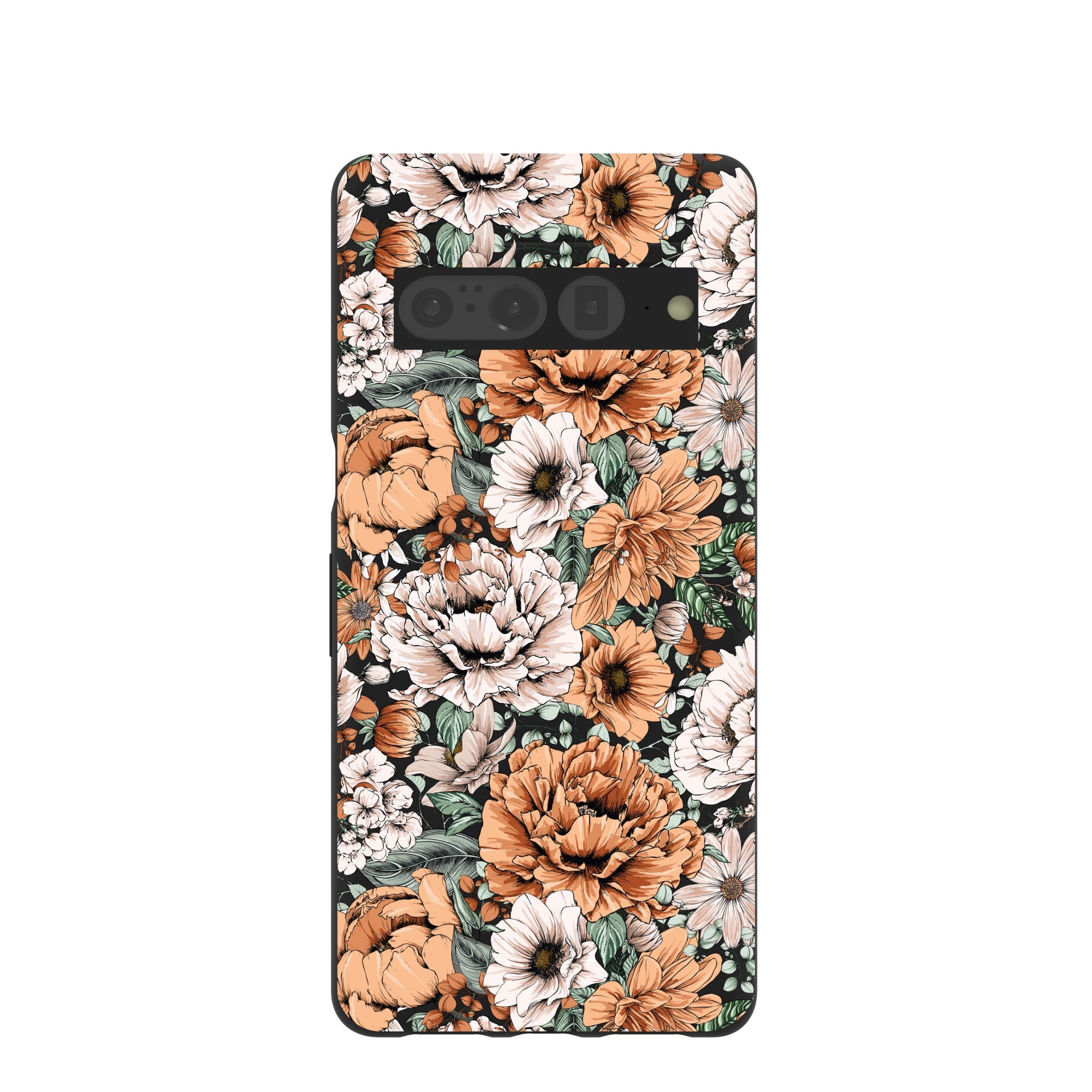 Black Peachy Peonies Google Pixel 7 Pro Case Refurbished - Pela Case refurbished available on Cerqular