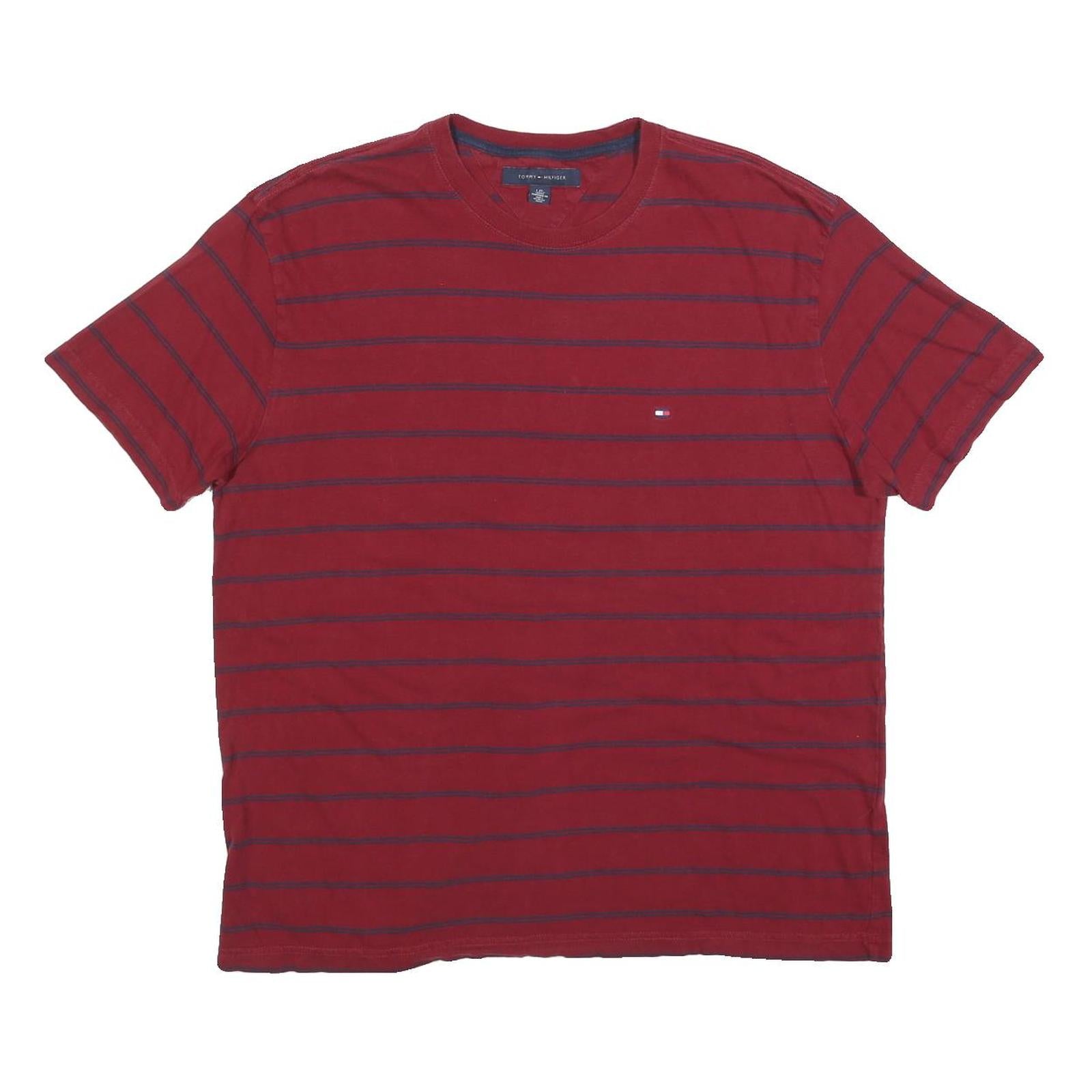 TOMMY HILFIGER Mens Red & Navy Stripe T-Shirt L Short Sleeve Crew Neck Cotton Refurbished - N/A refurbished available on Cerqular