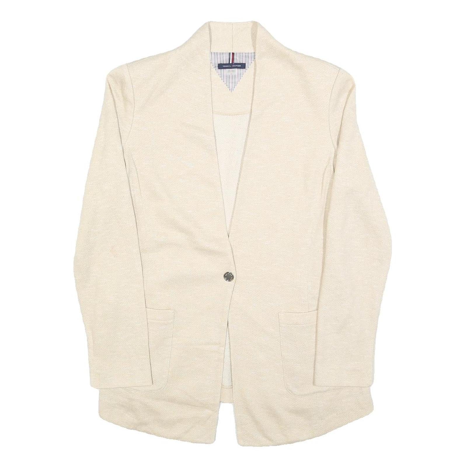 TOMMY HILFIGER Womens Cream Plain Cardigan Button Up Regular Size M Cotton Blend Refurbished - N/A refurbished available on Cerqular