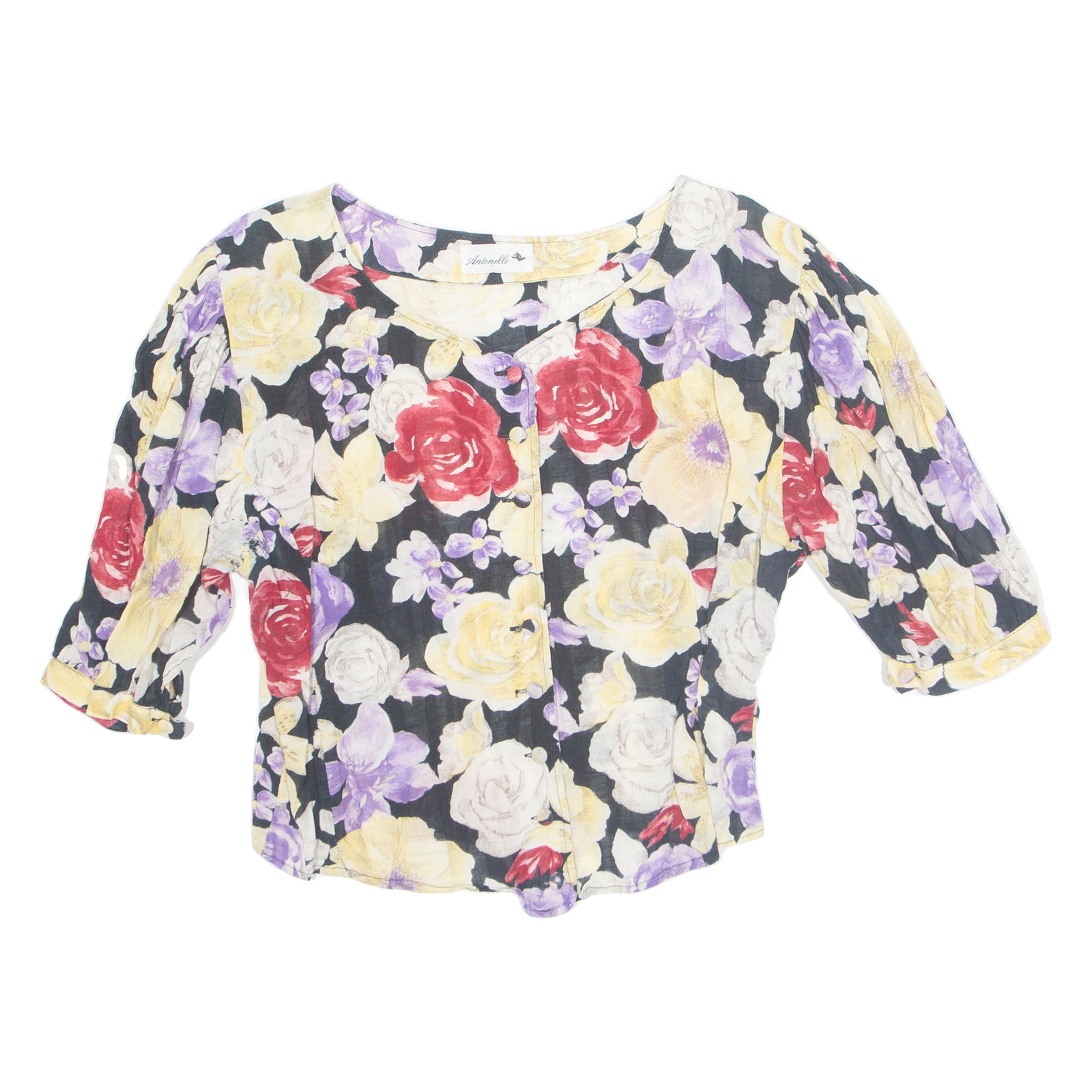 ANTONELLE Womens Printed Blouse Yellow V-Neck Floral M Refurbished - N/A refurbished available on Cerqular