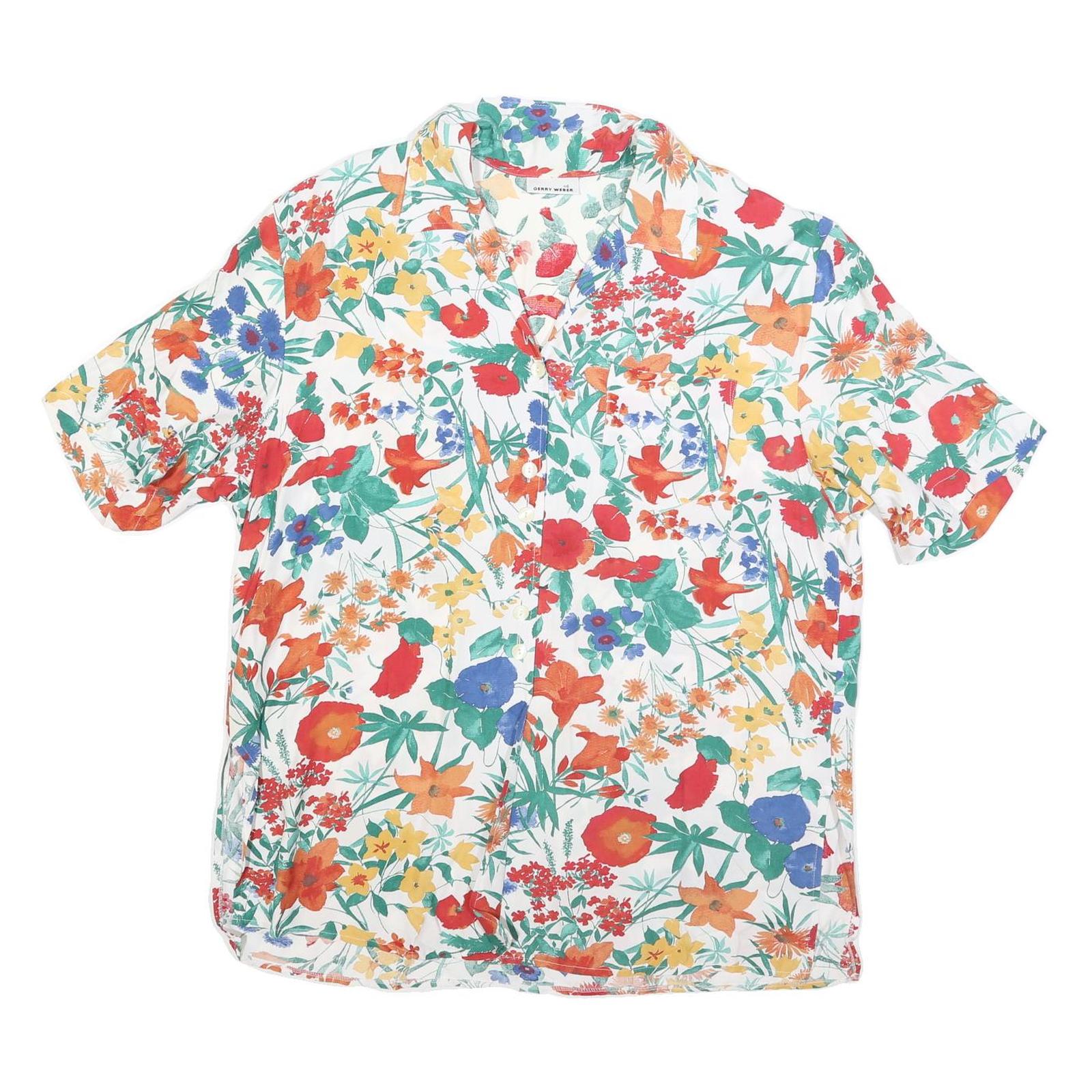 GERRY WEBBER Womens White Floral Print Shirt L Summer Patterned Lightweight Refurbished - N/A refurbished available on Cerqular
