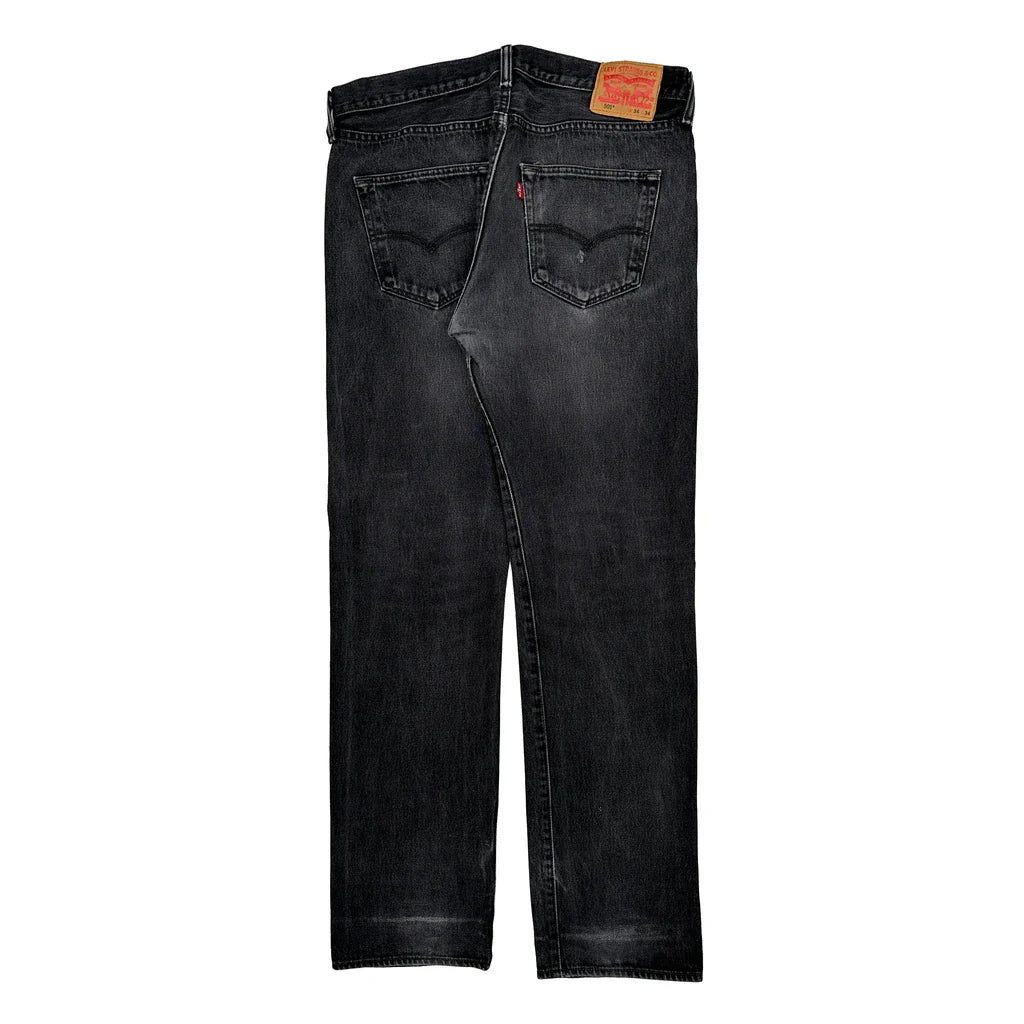 501 Levis Jeans - 37W 30L Black Cotton Refurbished - Thrifted (note: this is a term often used to describe second- refurbished available on Cerqular