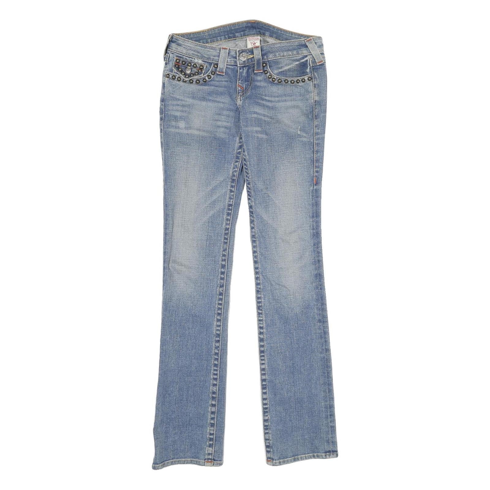 TRUE RELIGION Womens Jeans Blue Regular Straight Denim Medium W26 L34 Stud Refurbished - N/A refurbished available on Cerqular