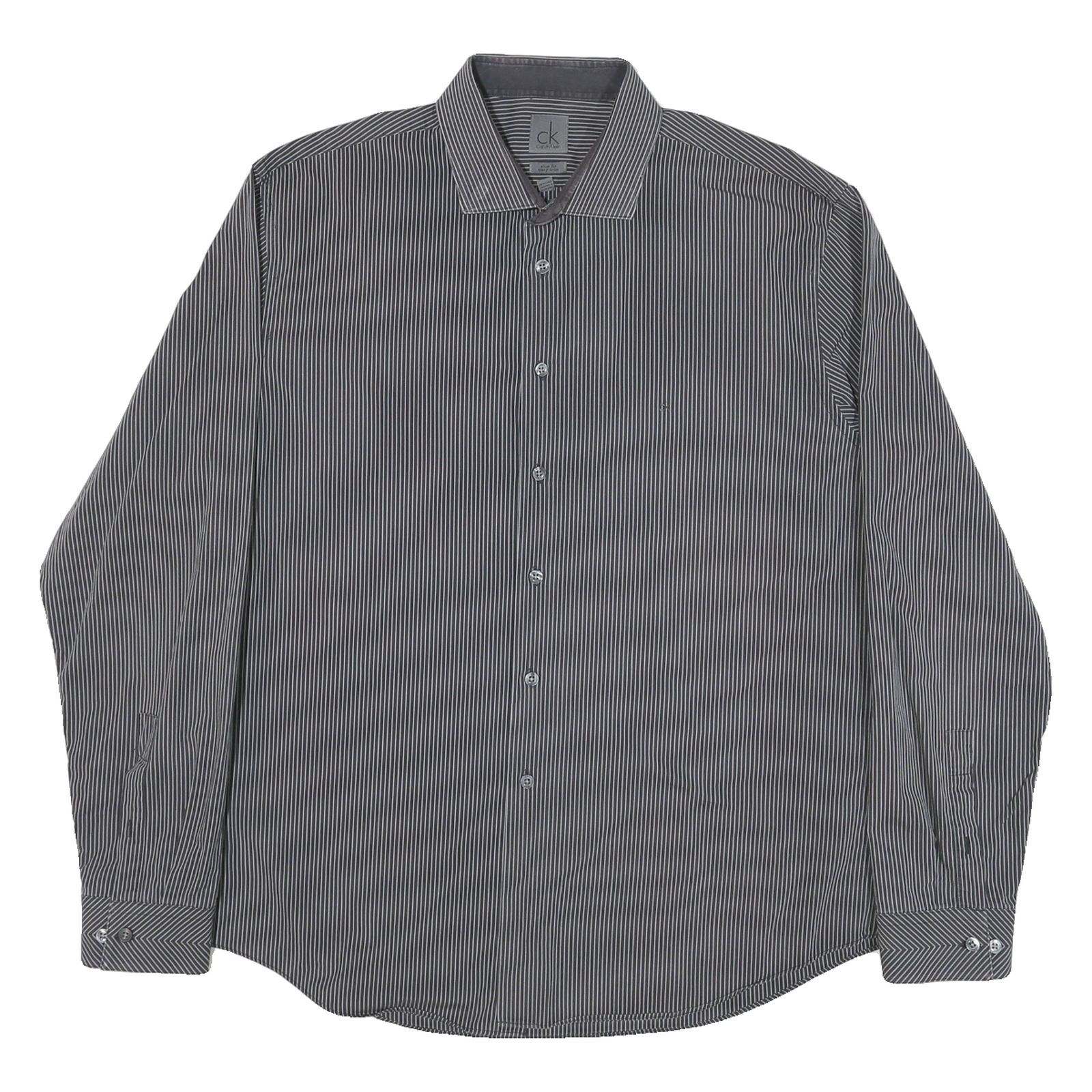 CALVIN KLEIN Mens Black & White Stripe Shirt XL Long Sleeve Cotton Blend Refurbished - N/A refurbished available on Cerqular
