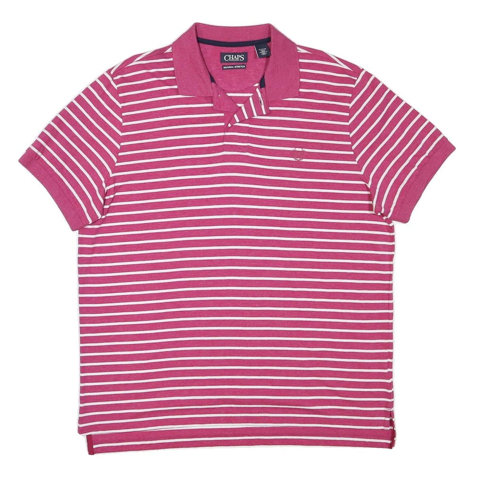CHAPS Mens Pink & White Striped Short Sleeve Polo Shirt XL Cotton Blend Casual Refurbished - N/A refurbished available on Cerqular