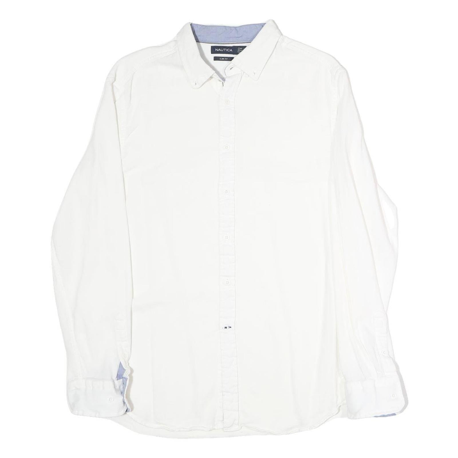 NAUTICA Mens White Slim Fit Shirt XL Casual Button Down Cotton Blend Refurbished - N/A refurbished available on Cerqular