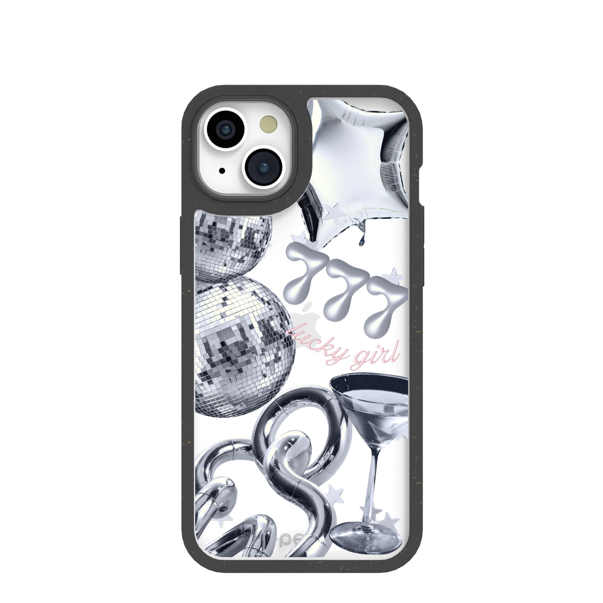 Clear Cosmic Luck iPhone 15 Plus Case With Black Ridge Refurbished - Pela Case refurbished available on Cerqular
