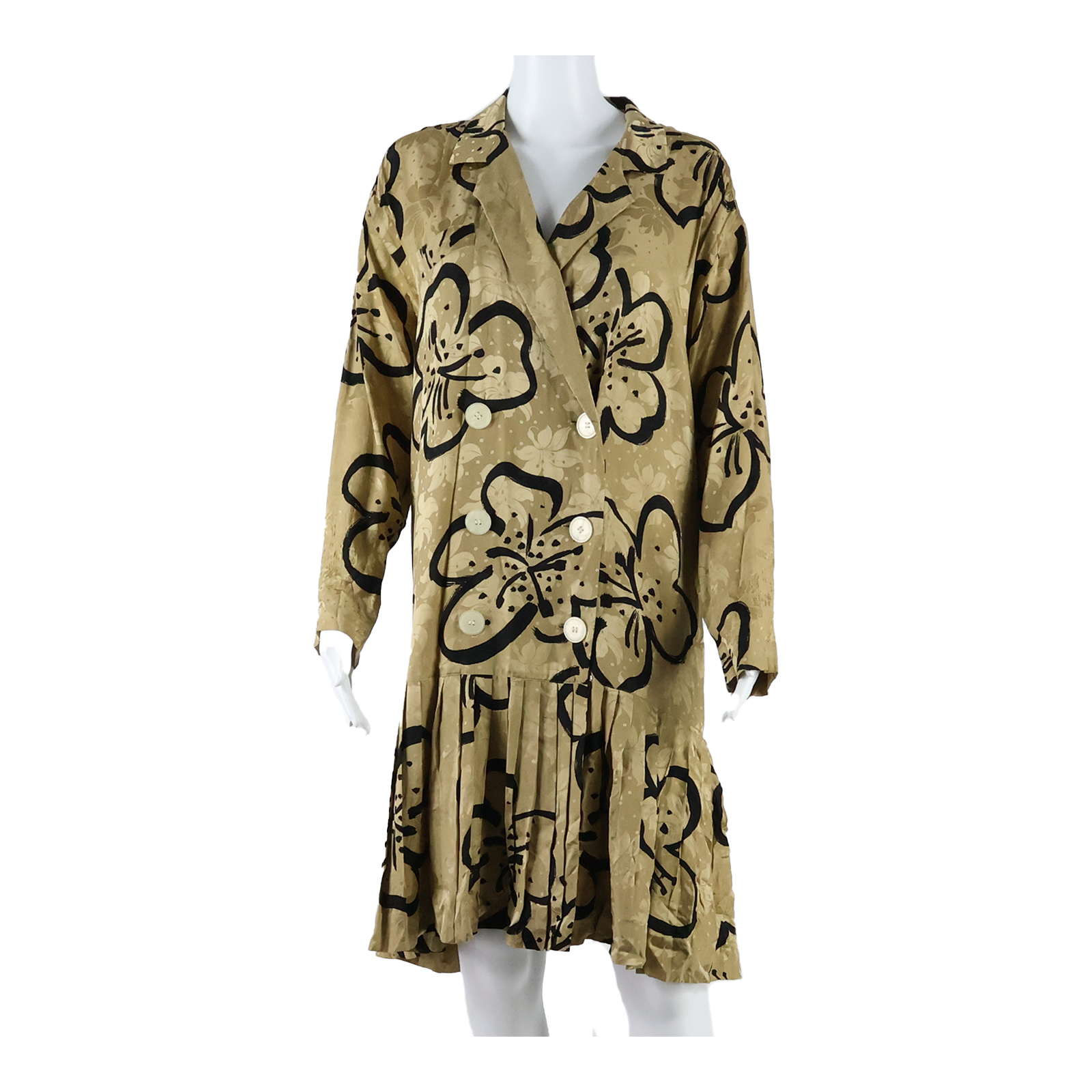 ST GILLIAN Womens A-Line Dress Gold Silk Floral Long Sleeve Knee Length UK 10 Refurbished - N/A refurbished available on Cerqular