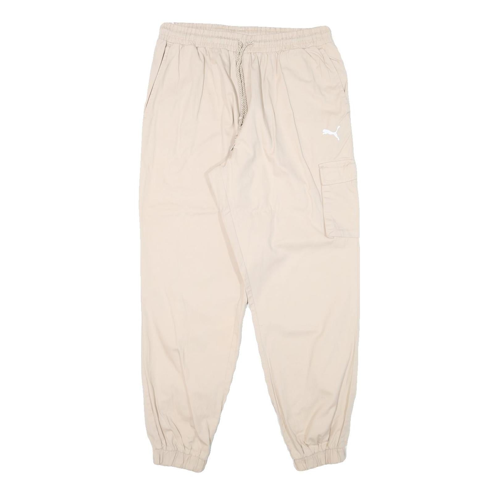 PUMA Mens Cotton Blend Beige Relaxed Drawstring Cargo Trousers W29 L27 Casual Refurbished - N/A refurbished available on Cerqular