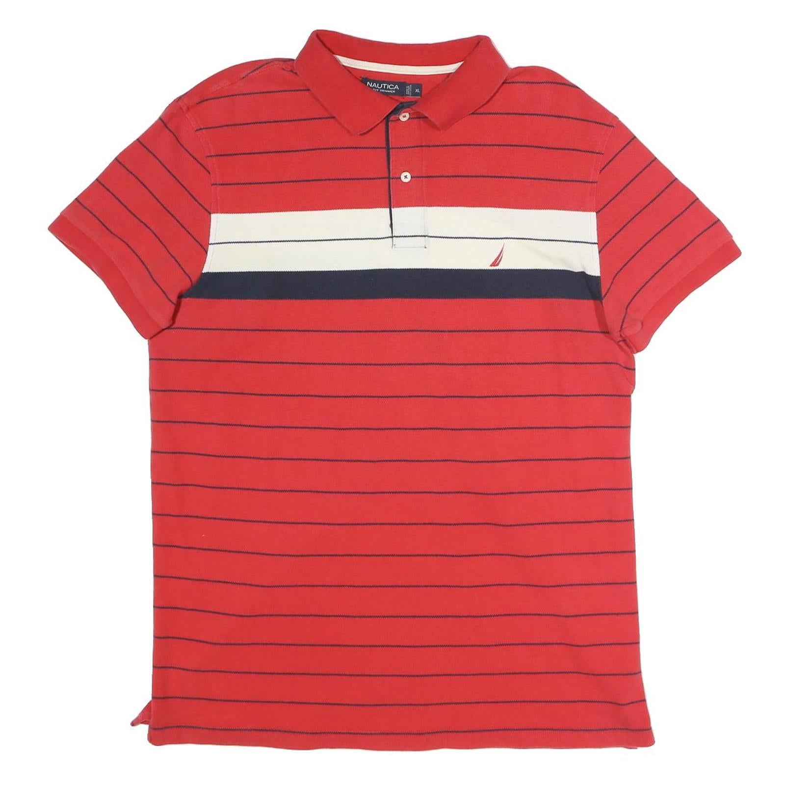 NAUTICA Mens Red & Navy Blue Striped Short Sleeve Polo Shirt XL Cotton Casual Refurbished - N/A refurbished available on Cerqular