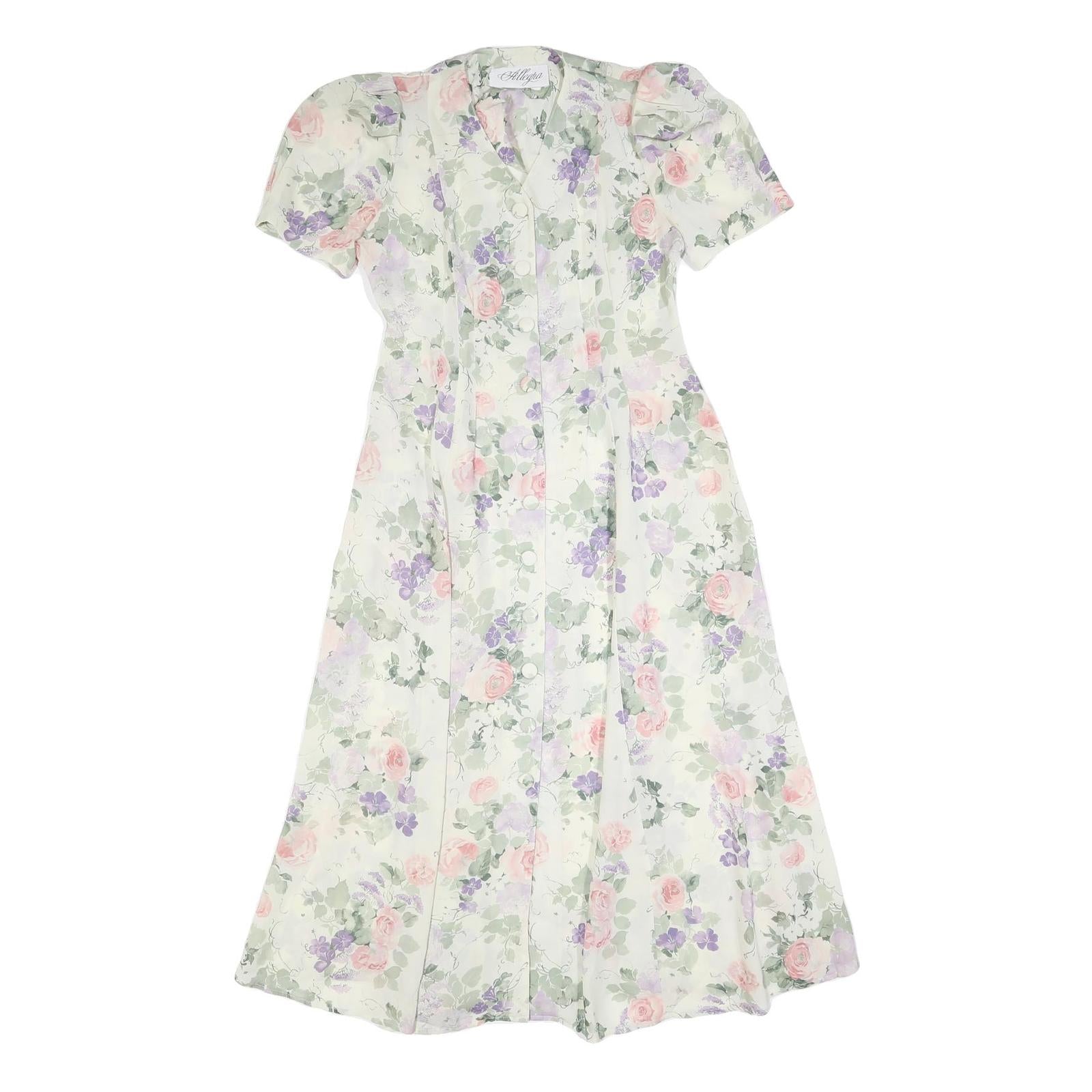 ALLEGRA Womens Cream Floral Day Polyester Dress Midi M Button V-Neck Refurbished - N/A refurbished available on Cerqular