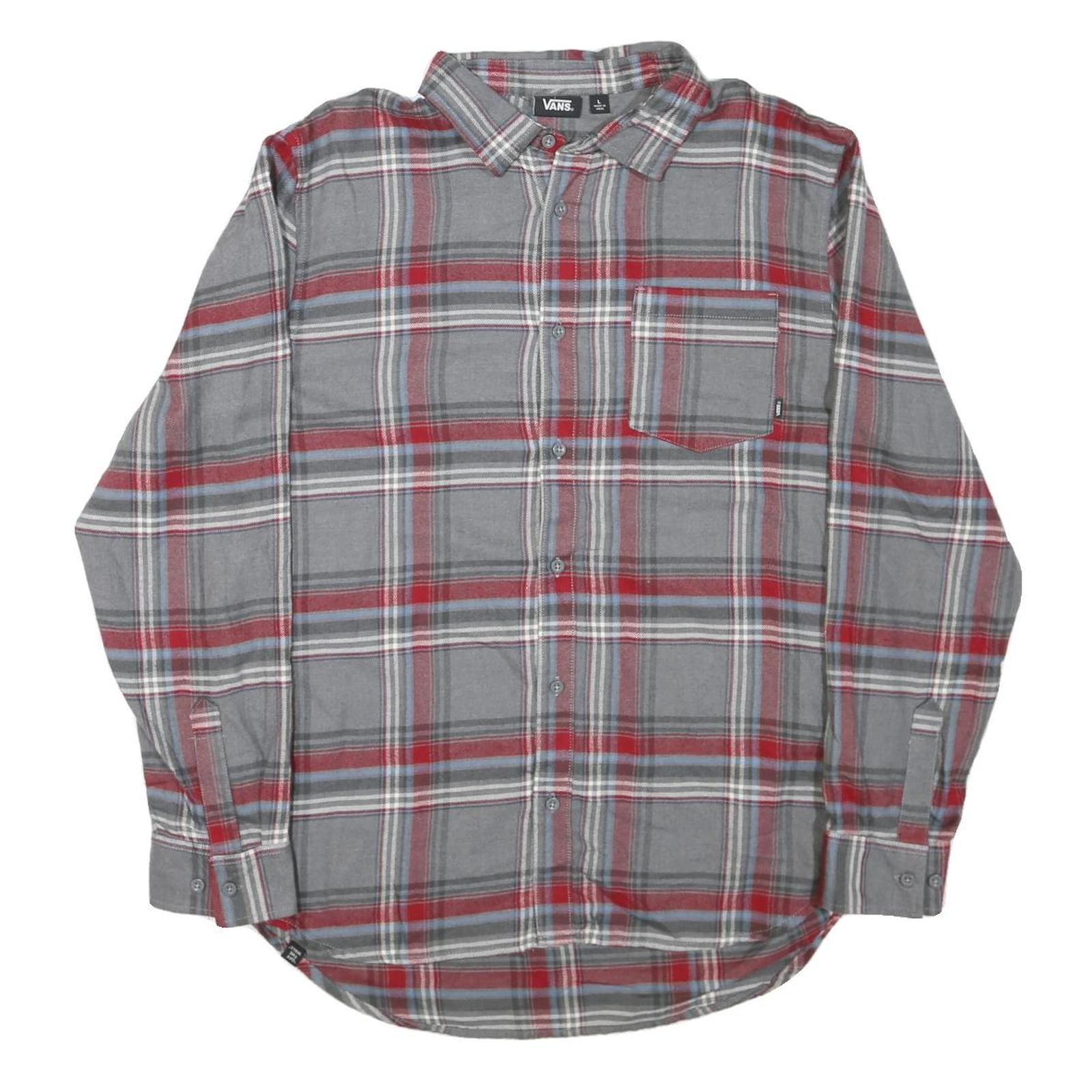 VANS Mens Grey & Red Check Shirt L Cotton Blend Long Sleeve Casual Button Refurbished - N/A refurbished available on Cerqular