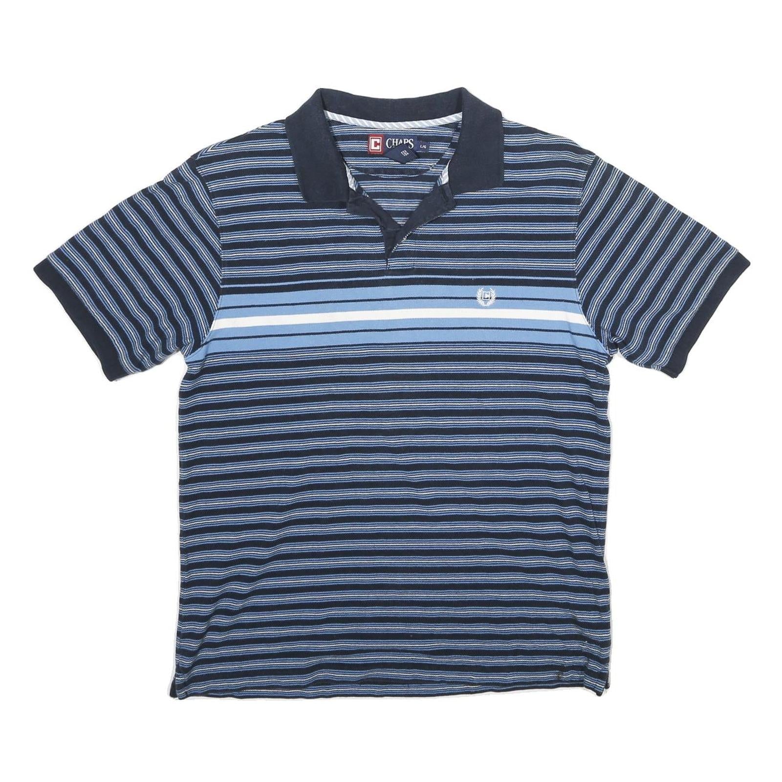 CHAPS Mens Blue & Navy Striped Short Sleeve Polo Shirt L Cotton Casual Refurbished - N/A refurbished available on Cerqular