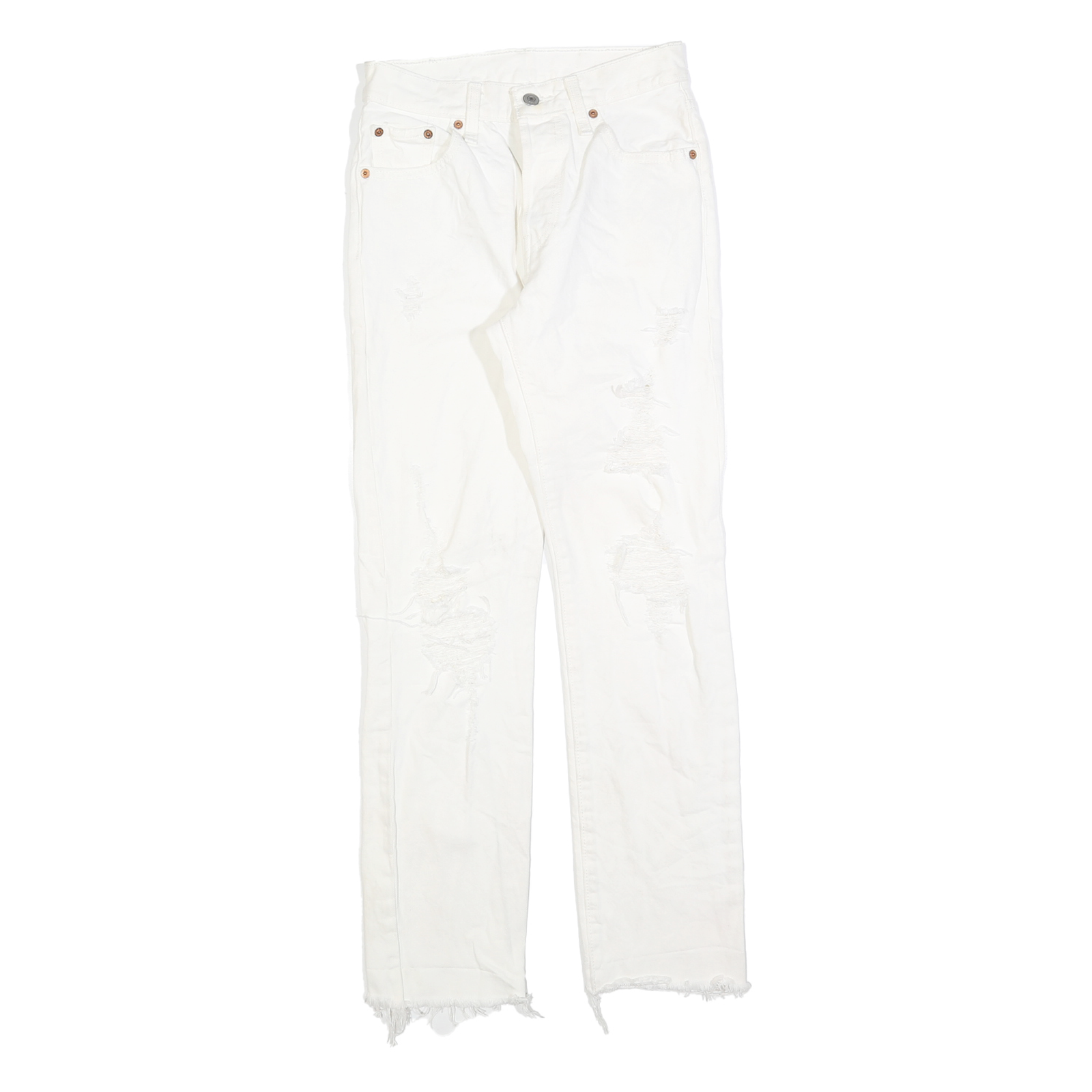 LEVI'S 501 Womens White Regular Straight Denim Raw W24 L30 Distressed Jeans Refurbished - N/A refurbished available on Cerqular