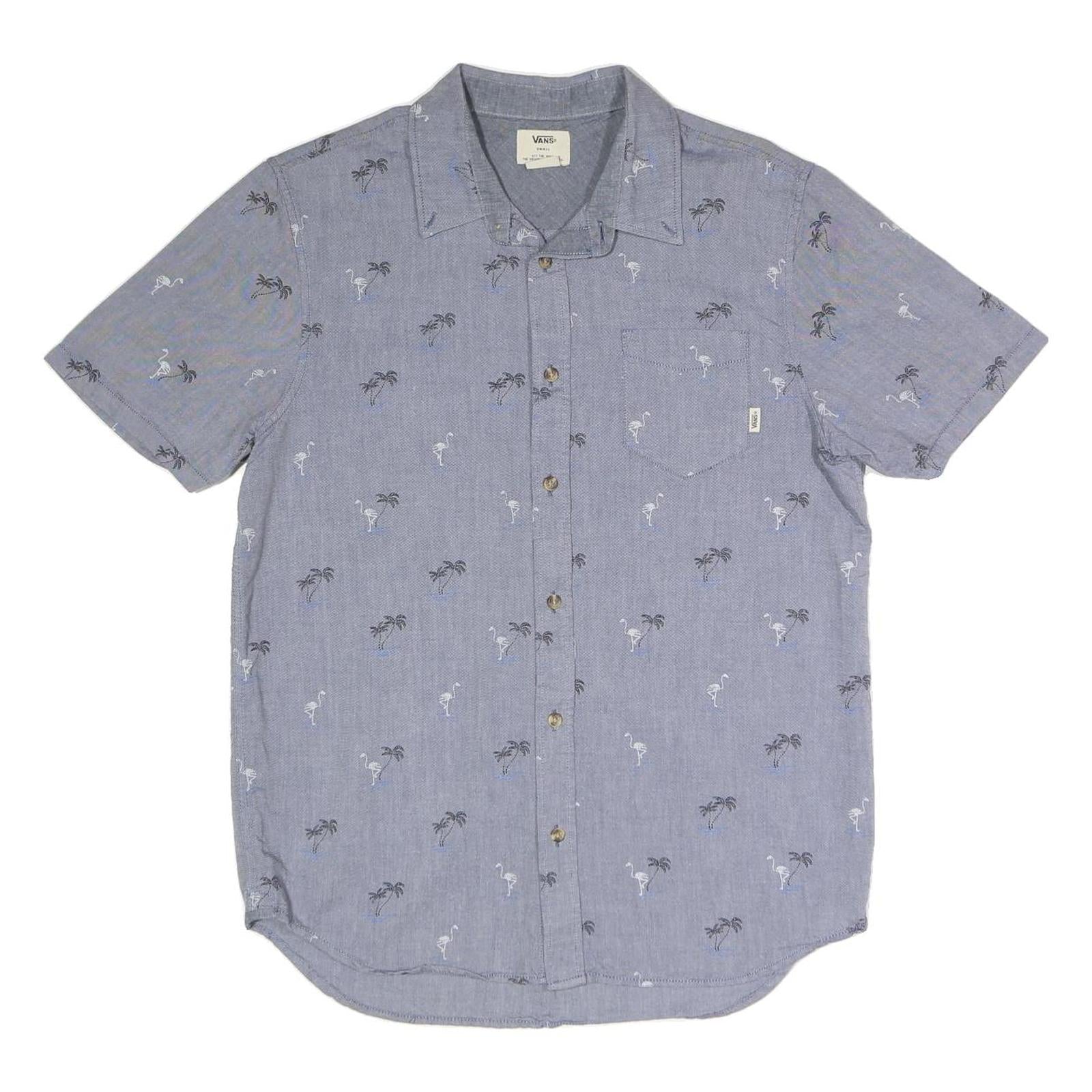 VANS Mens Blue & Grey Short Sleeve Shirt S Flamingo Palm Print Casual Refurbished - N/A refurbished available on Cerqular